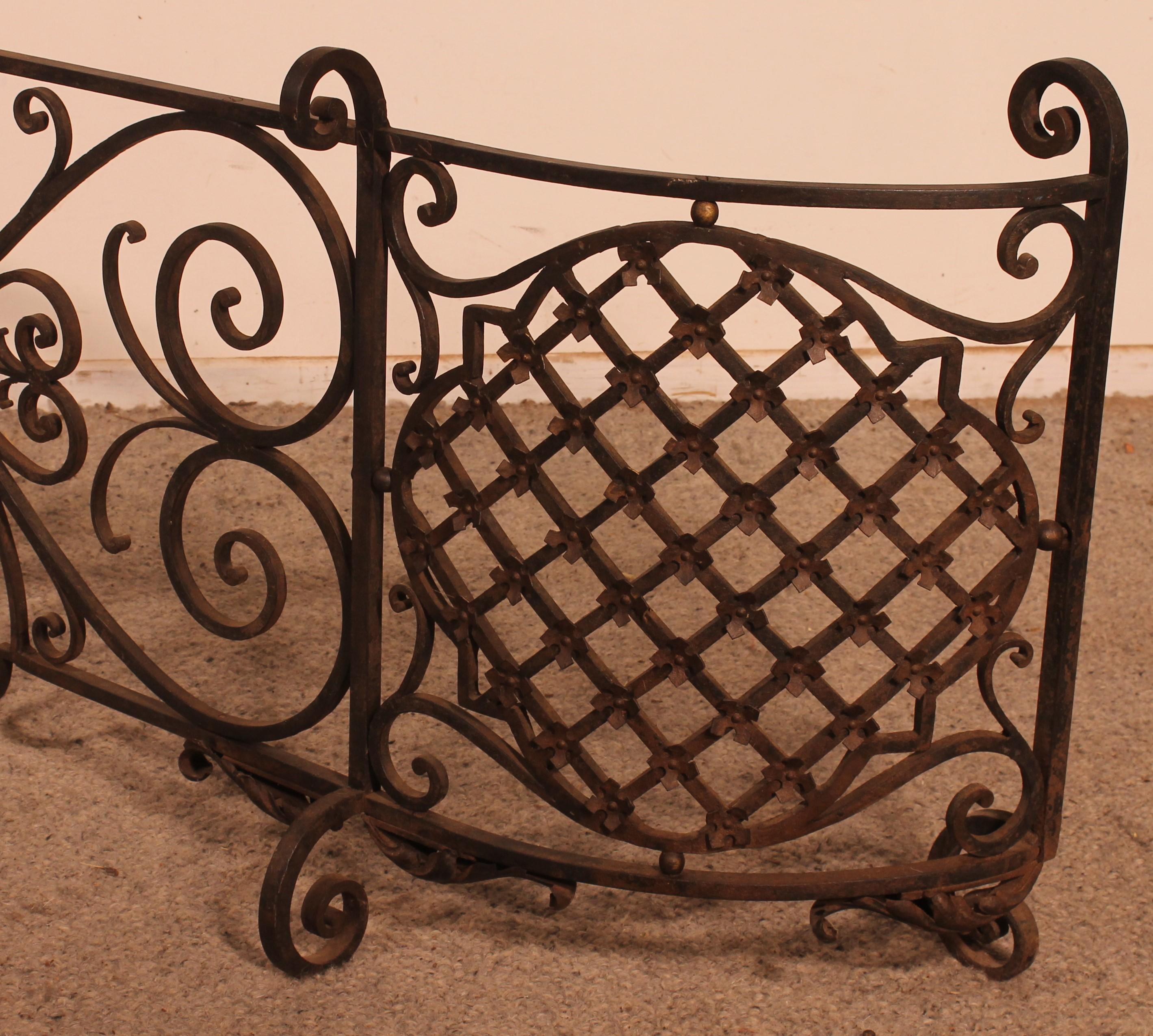 Large Fire Place Screen Or Firewall In Wrought Iron-19th Century For Sale 3