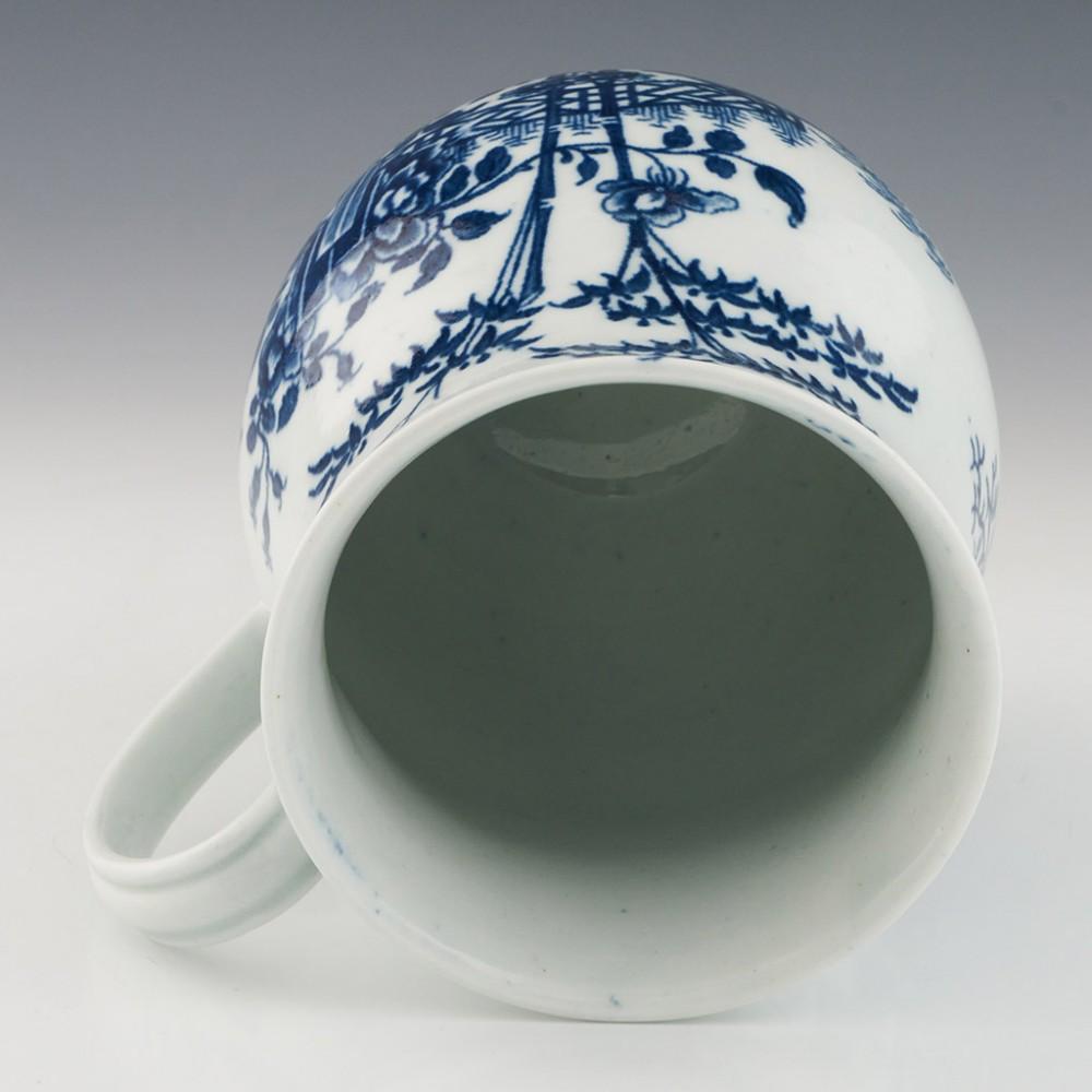 18th Century and Earlier Large First Period Worcester Plantation Pattern Mug, circa 1765