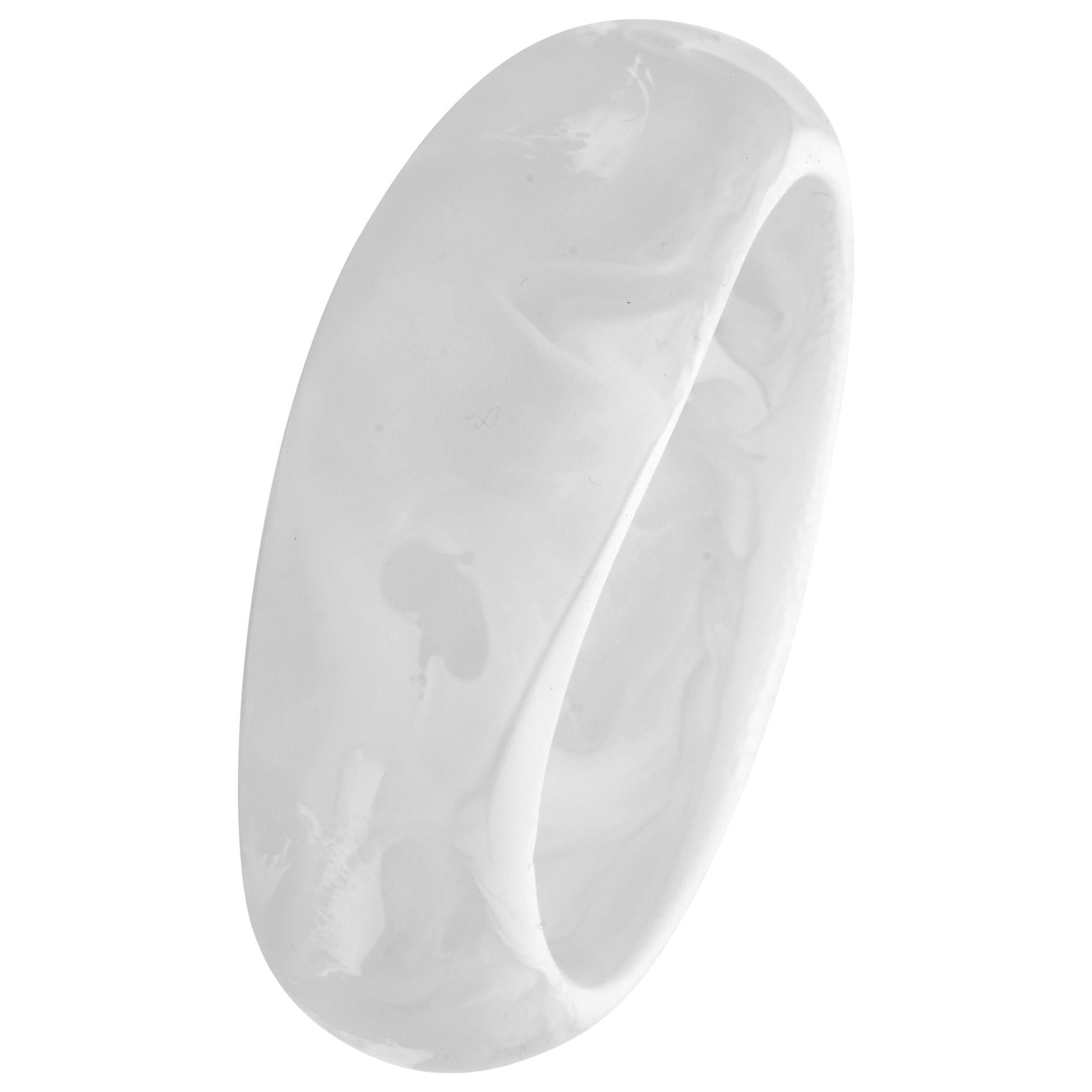 Large Fit Resin Large Organic Bangle in Swirl White & Clear For Sale