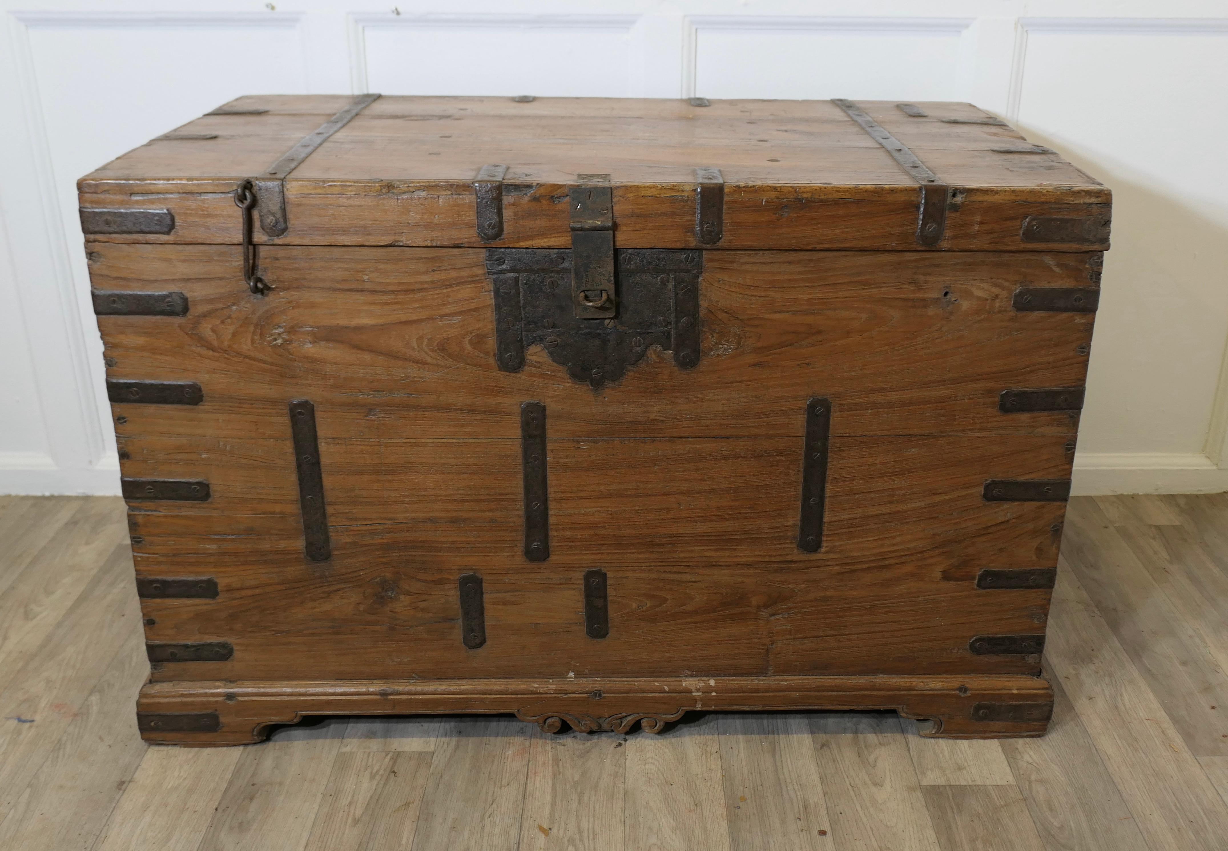 Large Fitted Iron Banded Merchants Chest

This is a large heavy and very strong piece, the interior is fitted with compartments to hold the merchants samples and there’s also a secret compartment below these (to hide his money?)
This is a very good