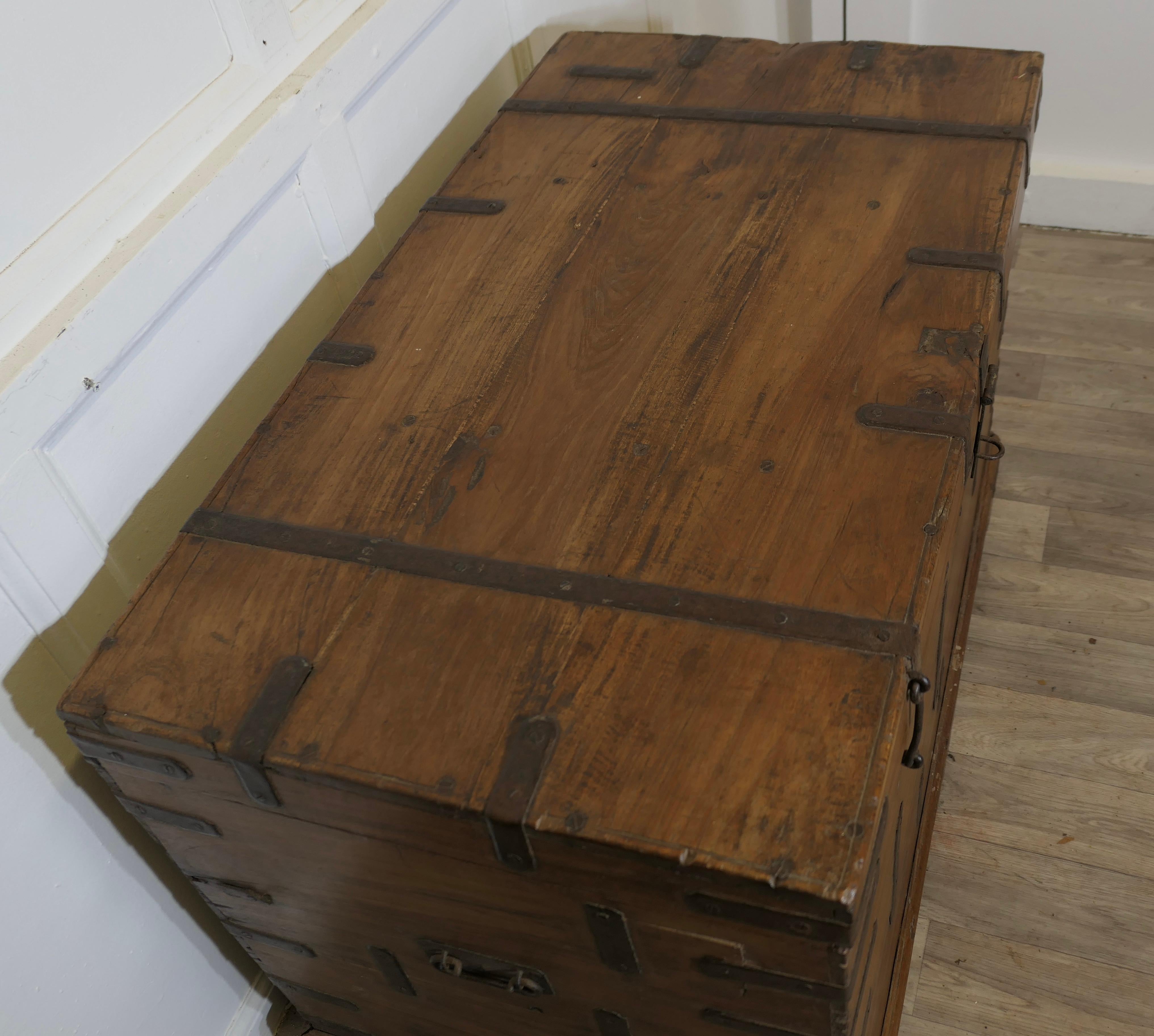 19th Century Large Fitted Iron Banded Merchants Chest  This is a large heavy and very strong For Sale