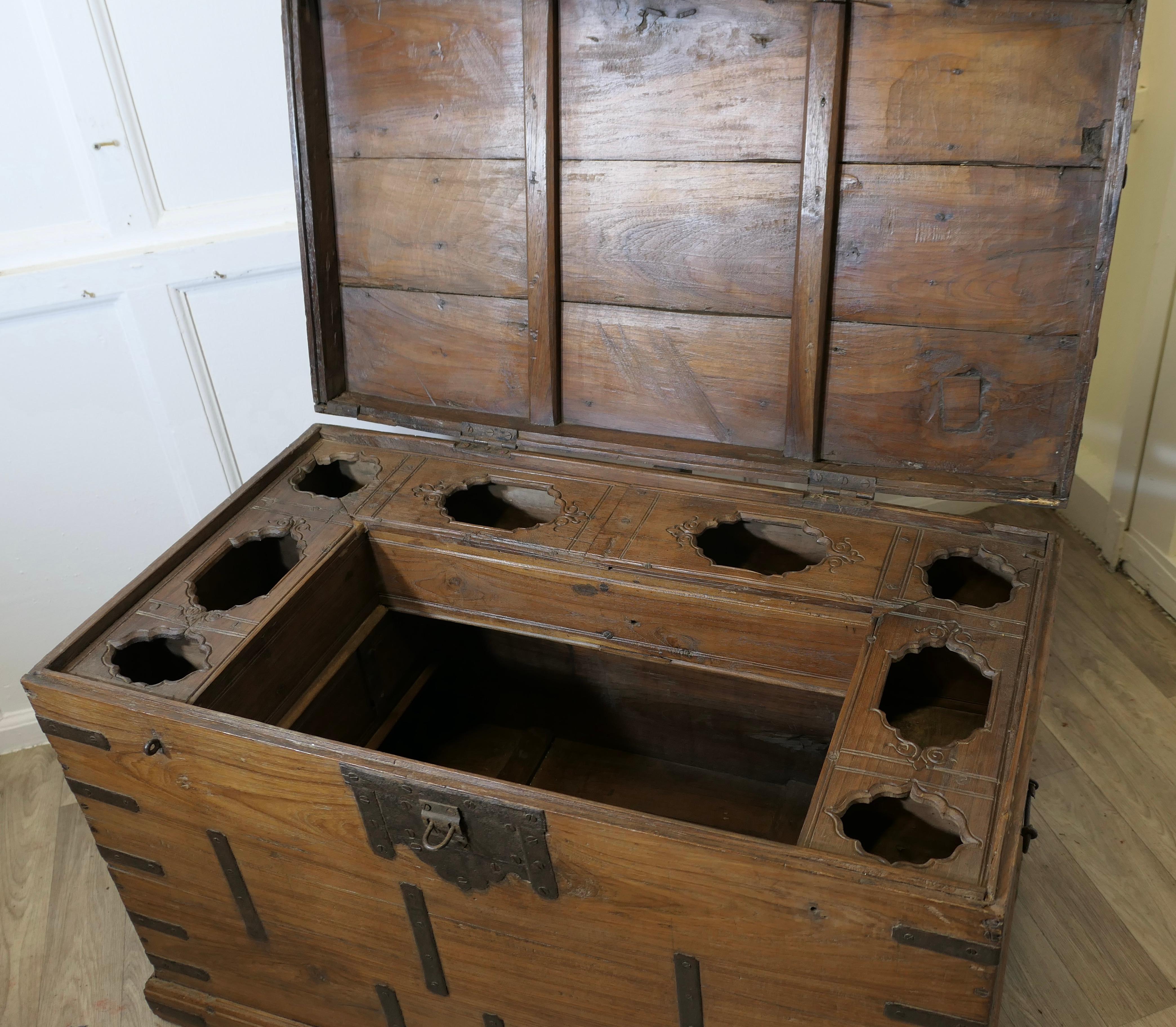Large Fitted Iron Banded Merchants Chest  This is a large heavy and very strong For Sale 1