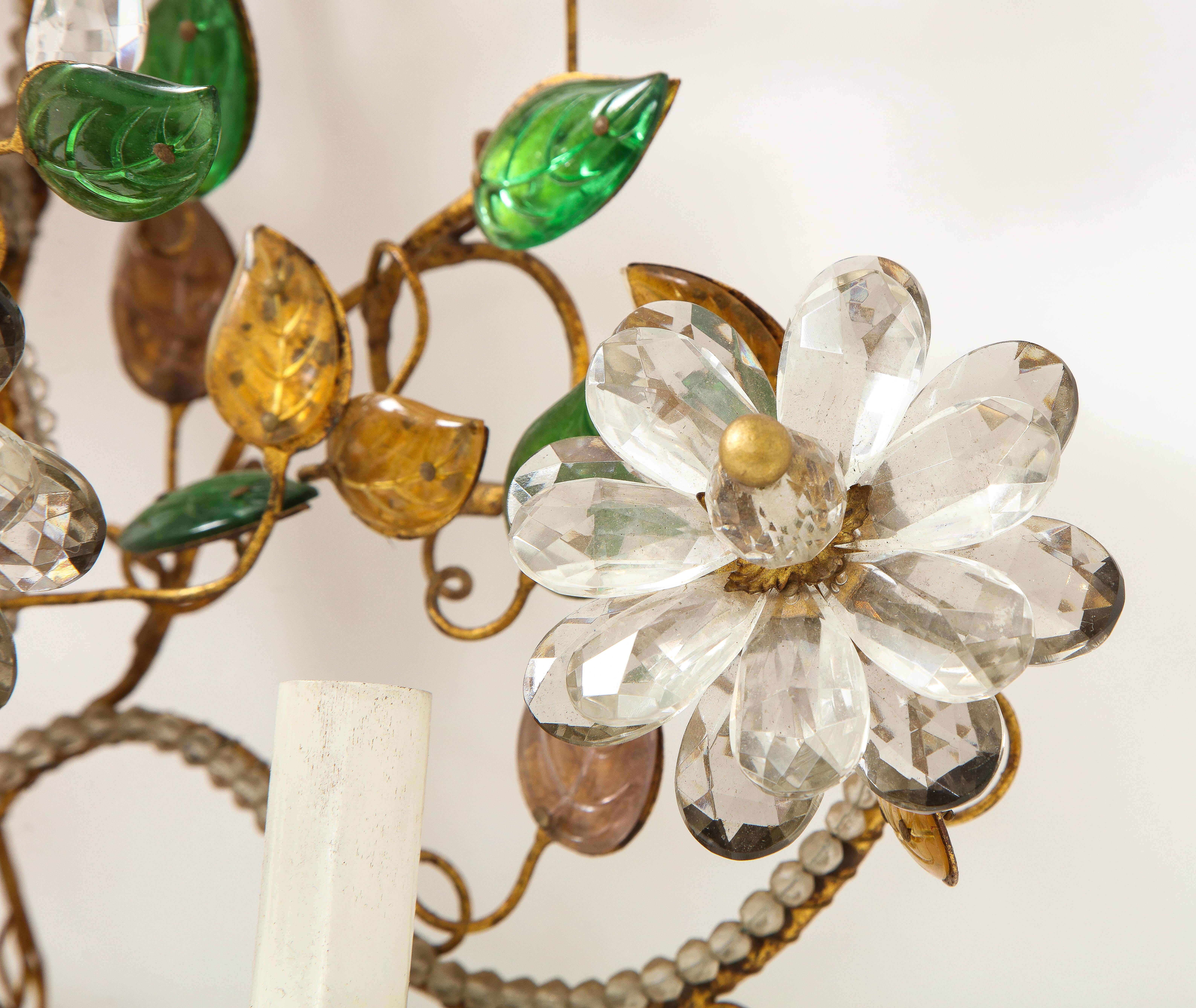 Mid-20th Century Multi-Color Crystal Five Arm Bagues Sconce For Sale