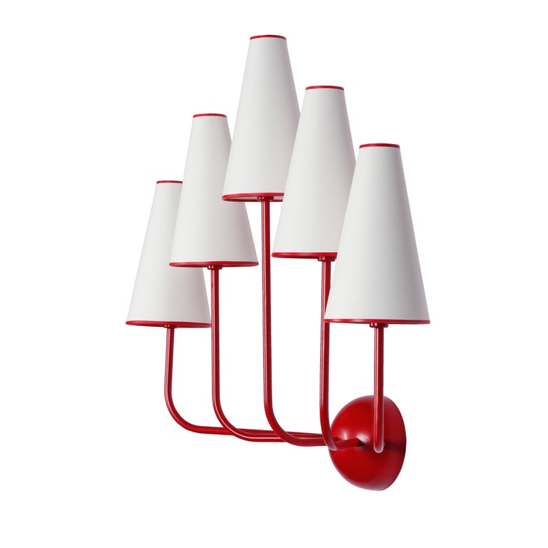 Large FiveArm Red Wall Lamp in the Style of Jean Royère For Sale at