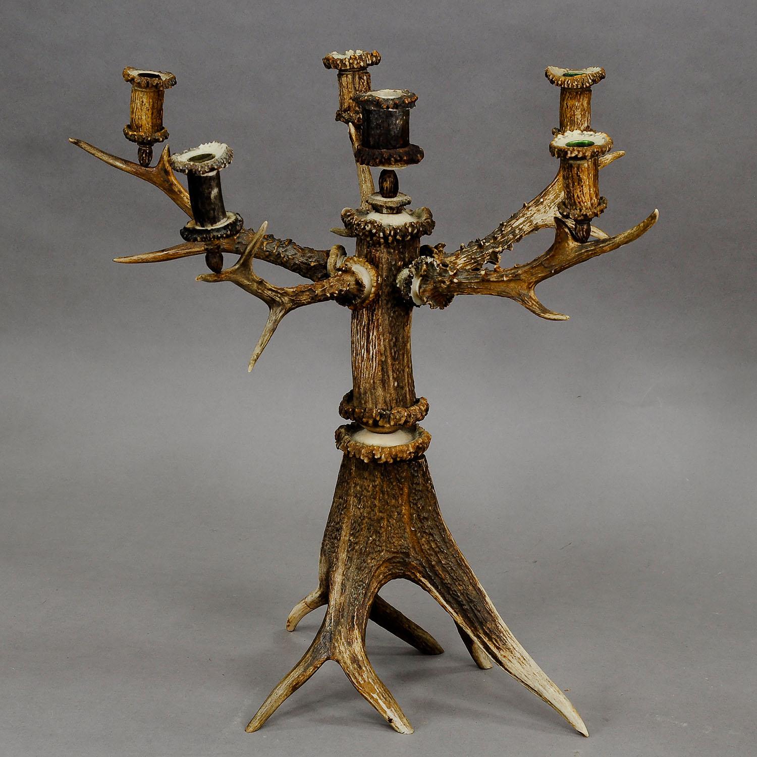 Rustic Large Five Armed Cabin Decor Antler Candelabra, 1880 For Sale