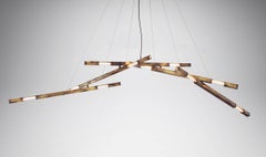 Contemporary Five Branch Grand Chandelier with Dynamic Hardware in Brass