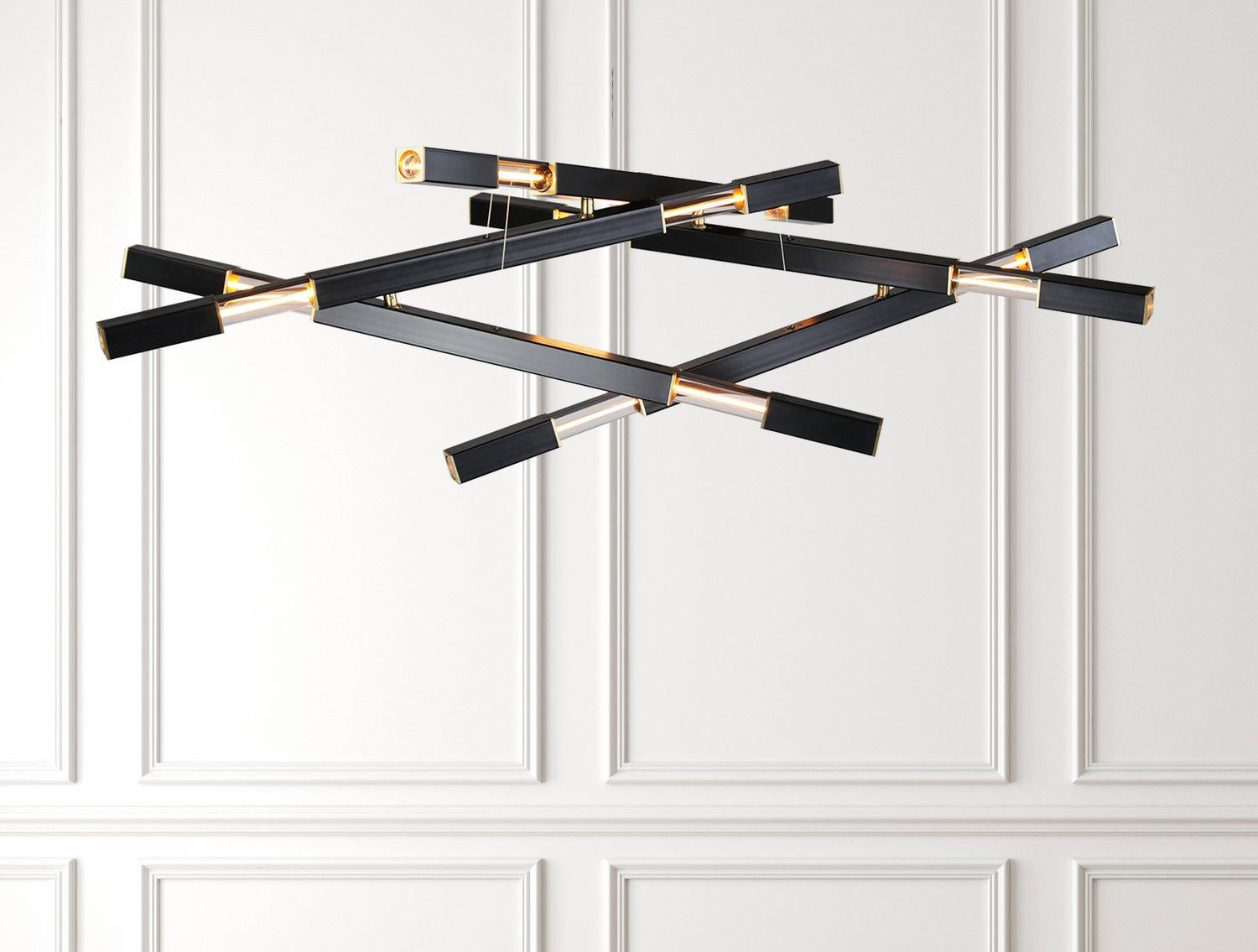 Contemporary Five Branch Grand Chandelier with Dynamic Hardware in Brass or Steel