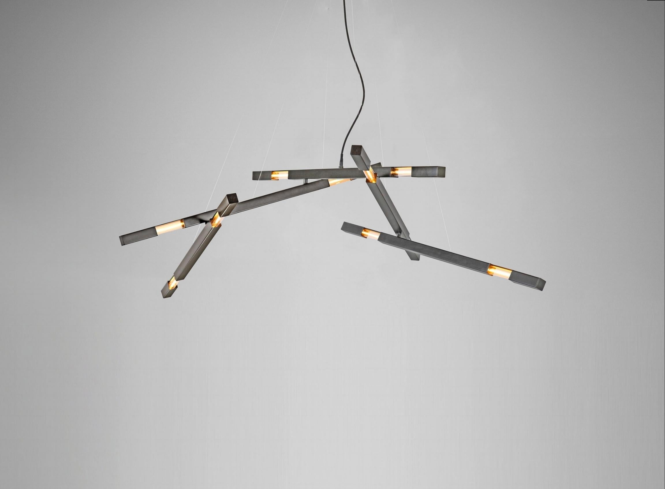 Five Branch Grand Chandelier with Dynamic Hardware in Brass or Steel 2