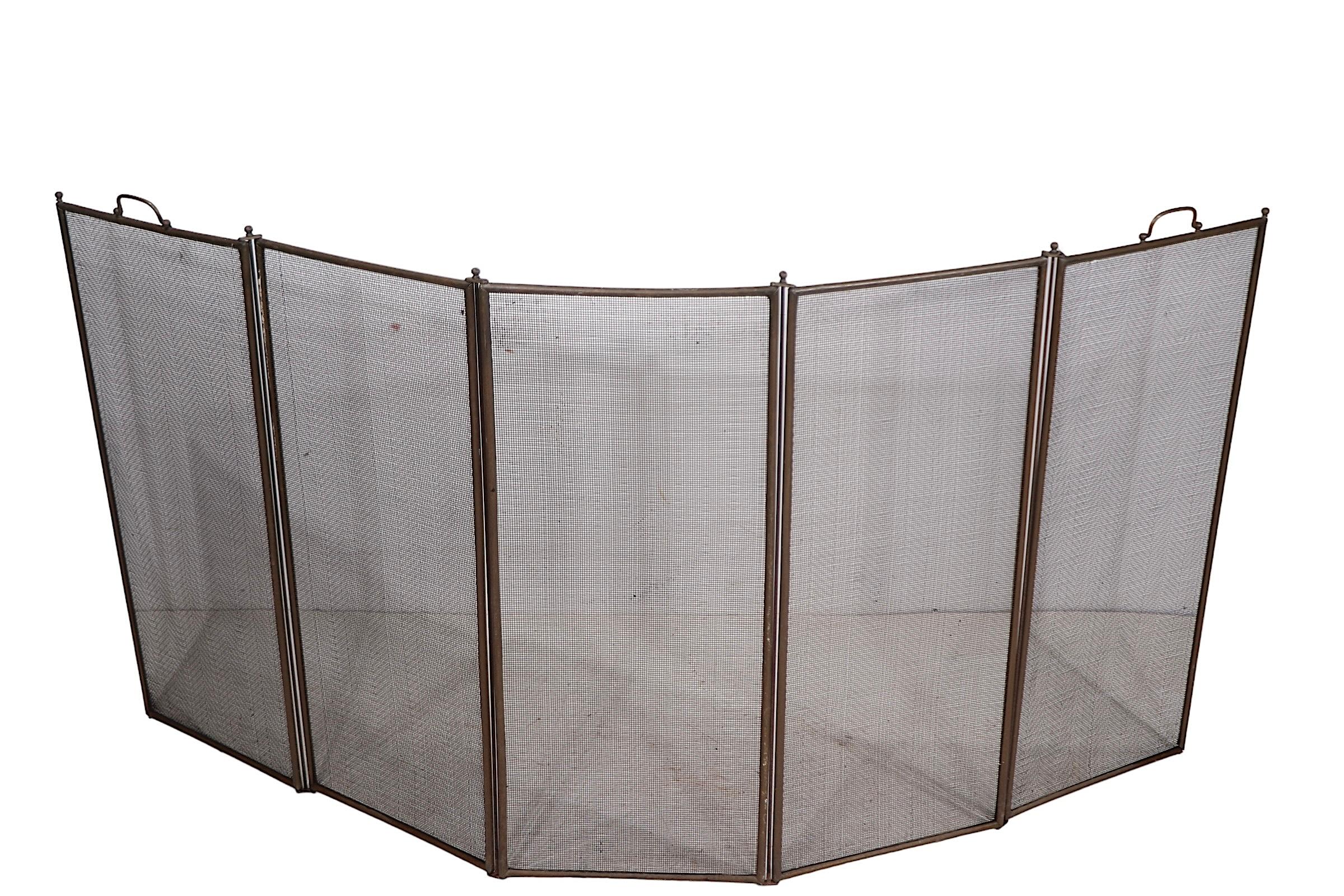 Large Five Fold Fireplace Screen Spark Gard  In Good Condition For Sale In New York, NY