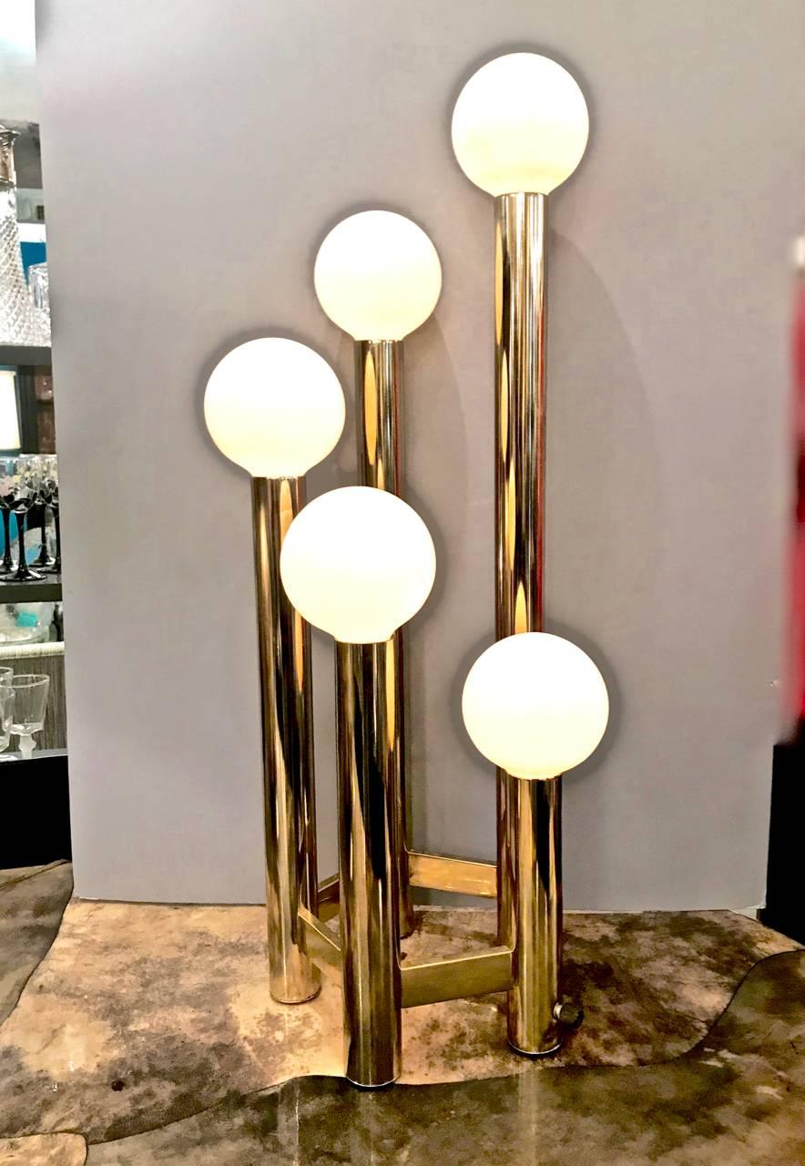 Mid-Century Modern Large Five-Light Modern Brass Lamp