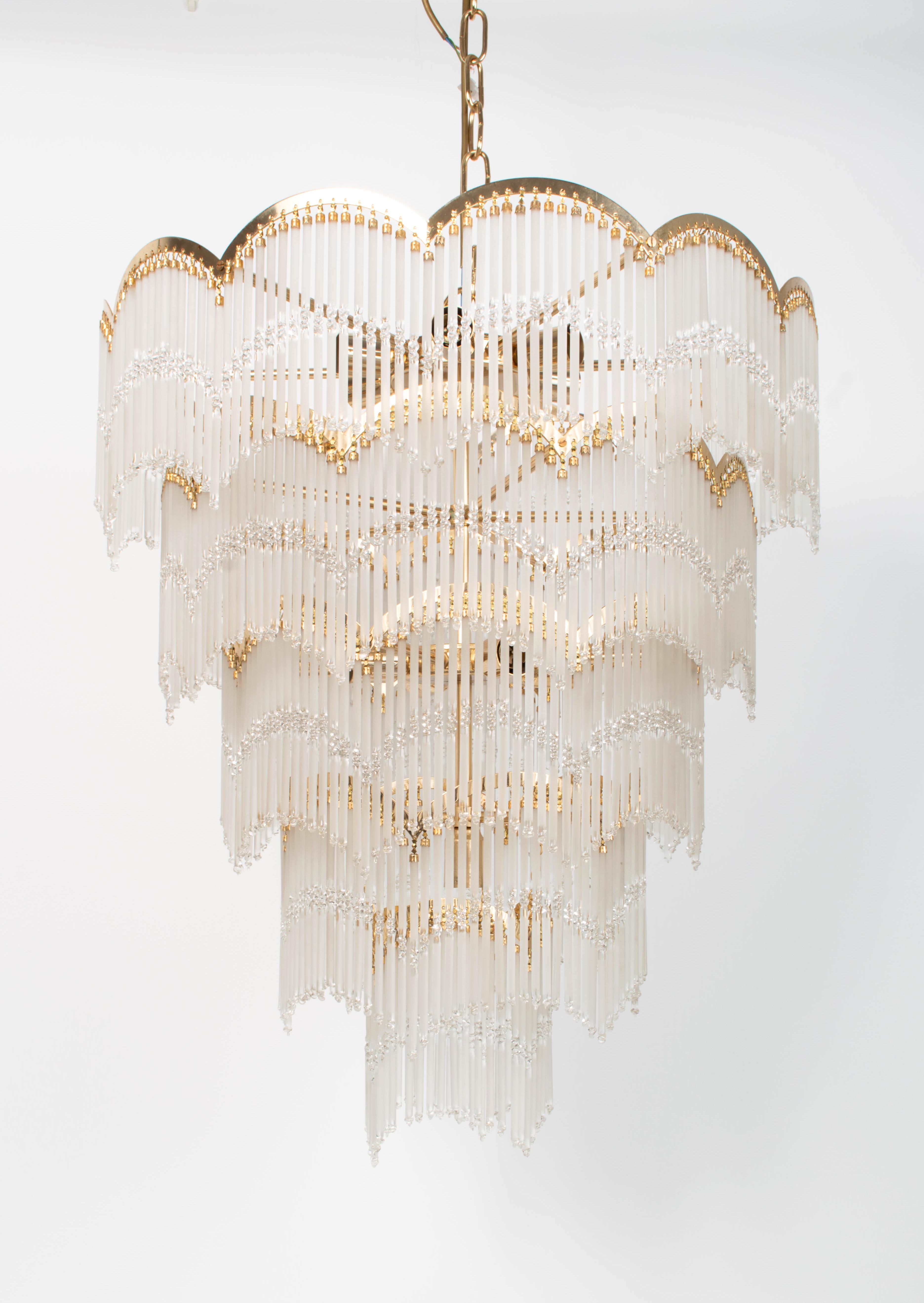 Large Five Tier Frosted Glass Waterfall Chandelier England, C.1970 For Sale 4