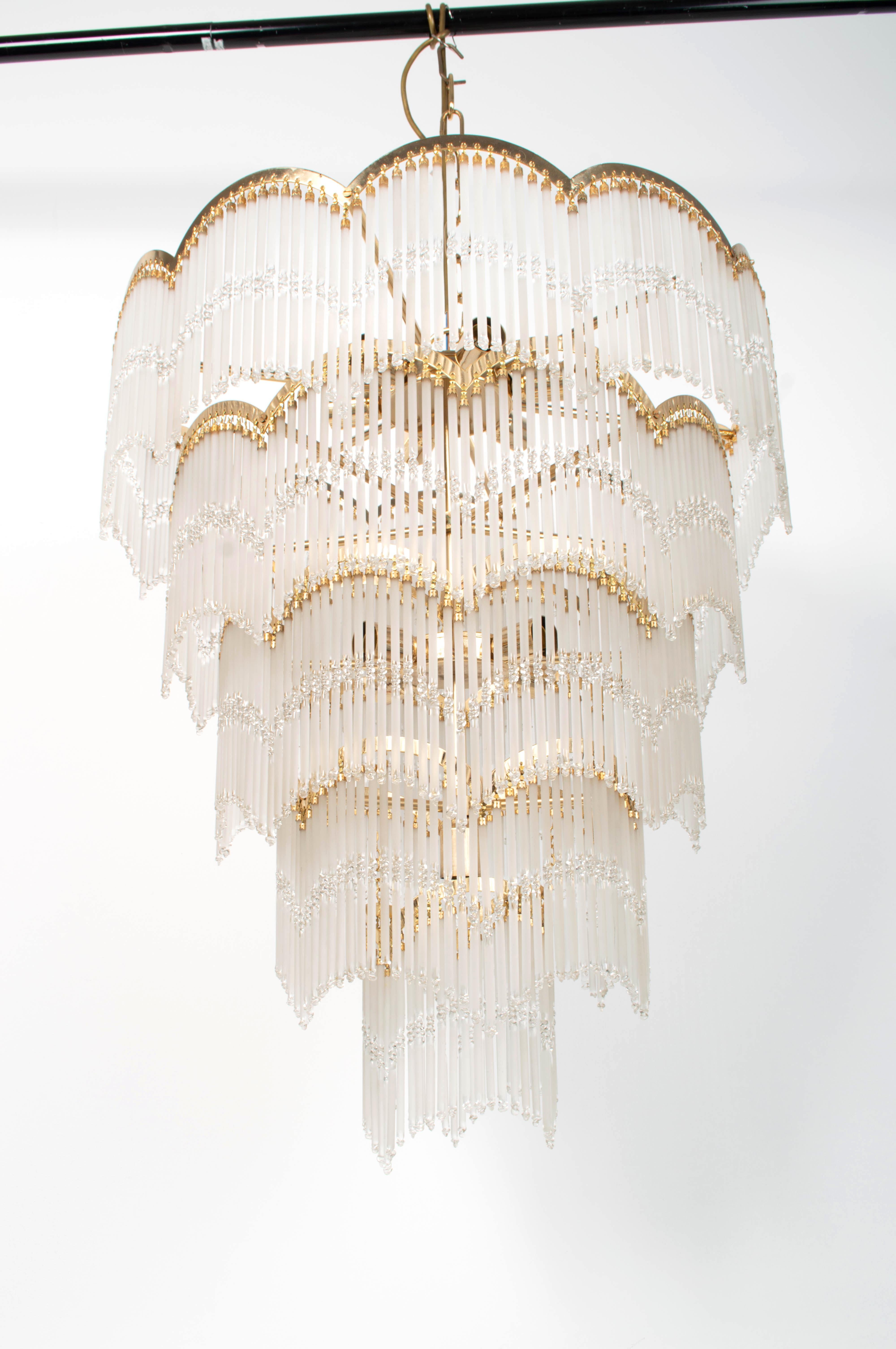 20th Century Large Five Tier Frosted Glass Waterfall Chandelier England, C.1970 For Sale