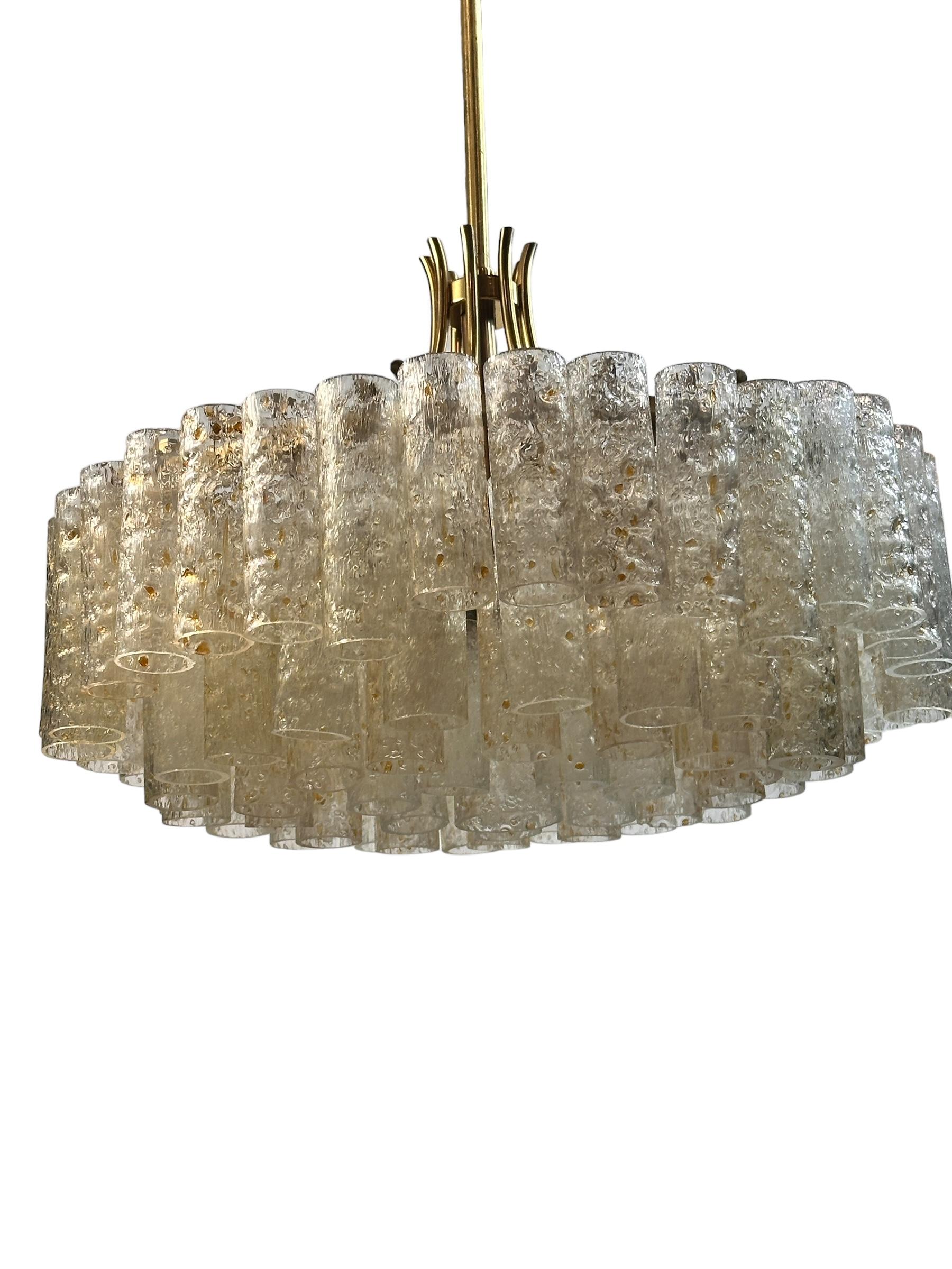 Mid-Century Modern Large Five - Tier Glass Tube Chandelier by Doria Leuchten, Germany, 1960s For Sale