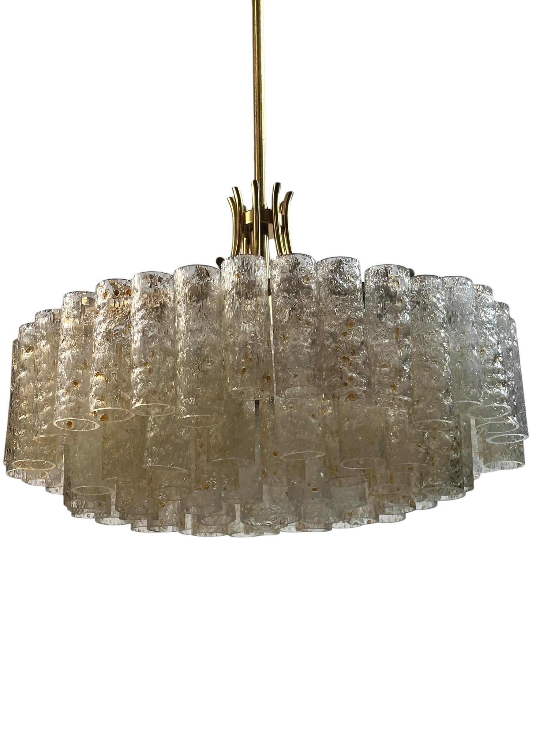 Large Five - Tier Glass Tube Chandelier by Doria Leuchten, Germany, 1960s In Good Condition For Sale In Nuernberg, DE