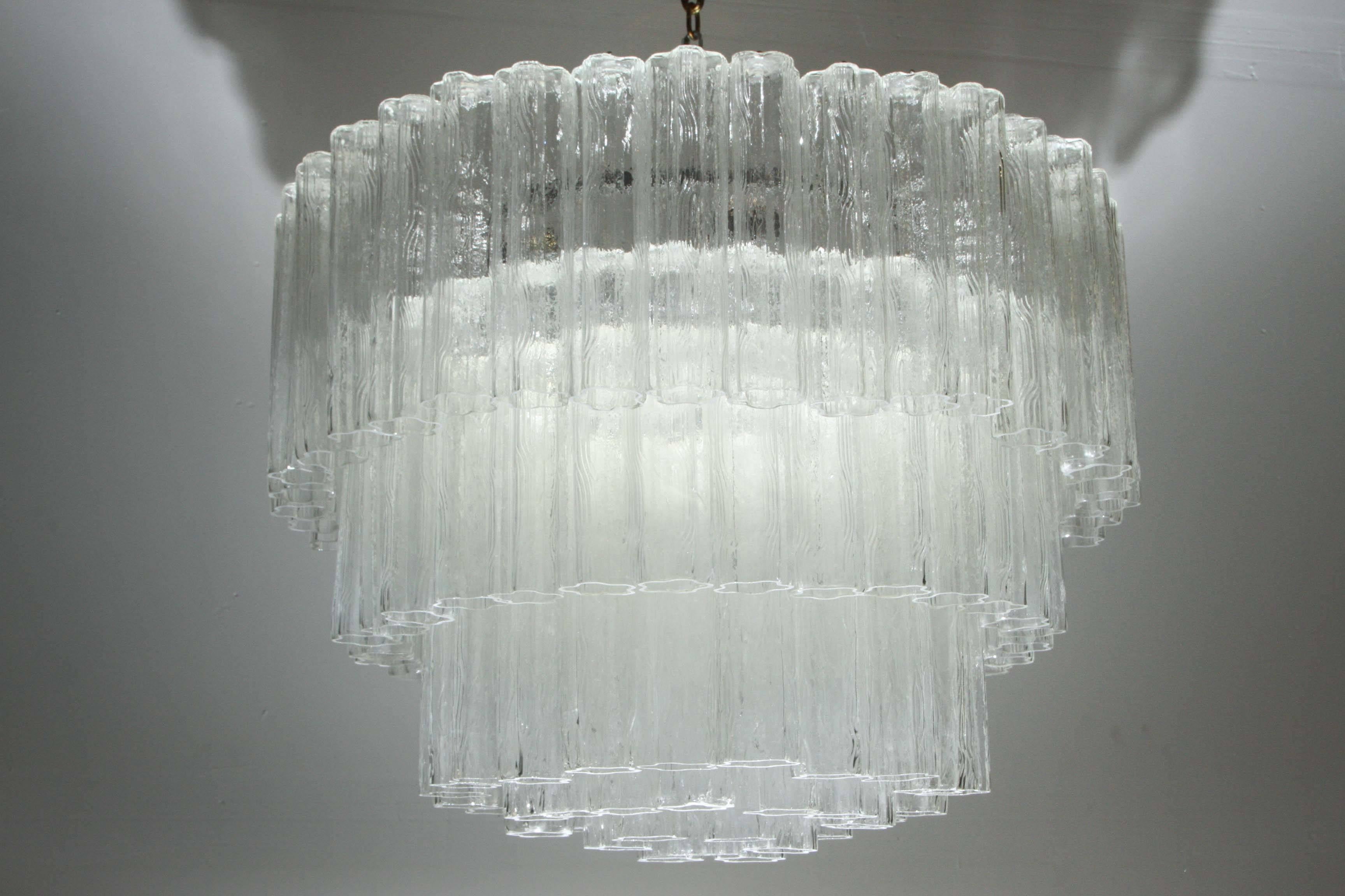 Italian Large Five-Tier Tronchi Tube Chandelier by Camer