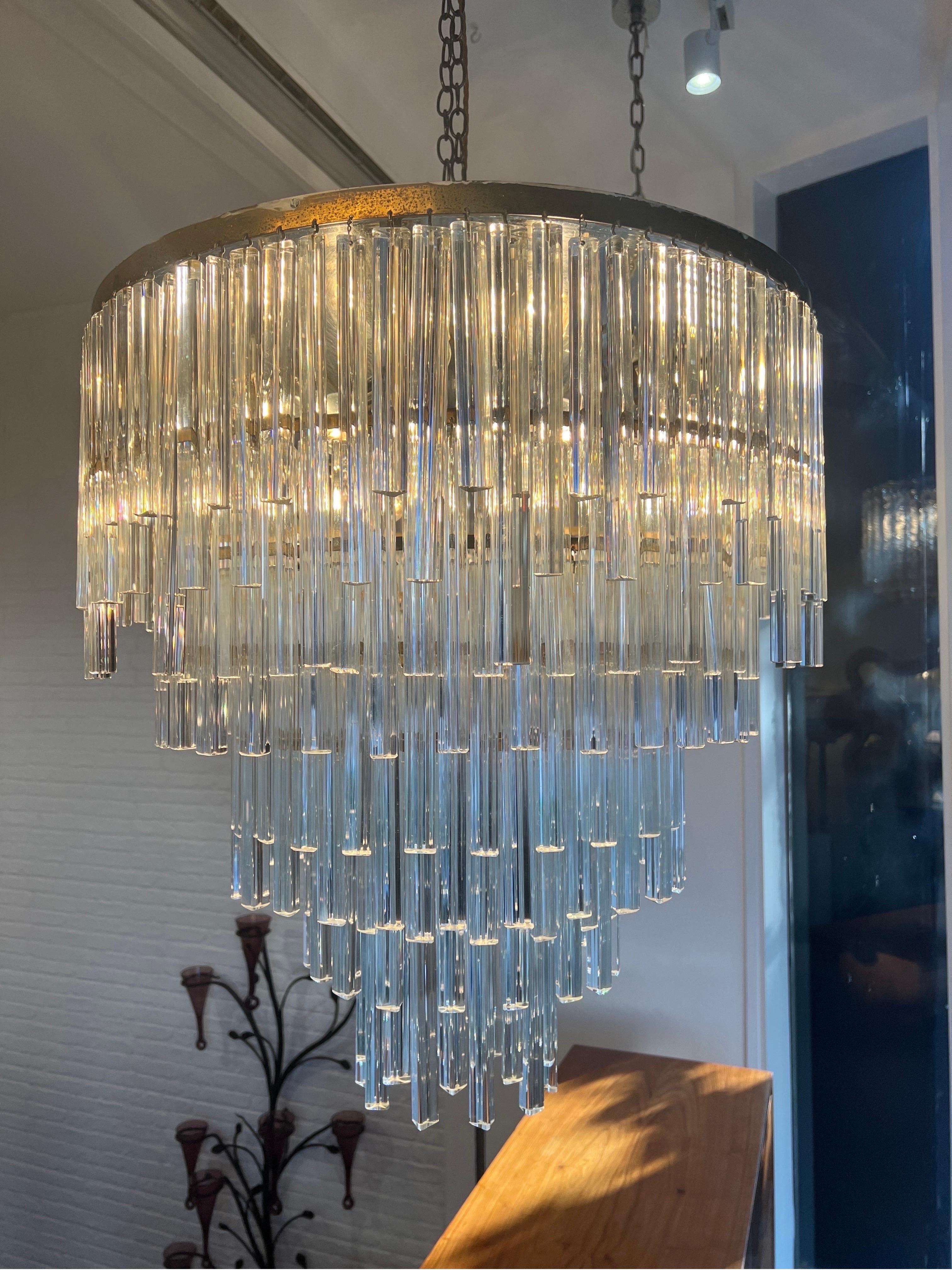Hand-Crafted Large five tiered venini waterfall chandelier 