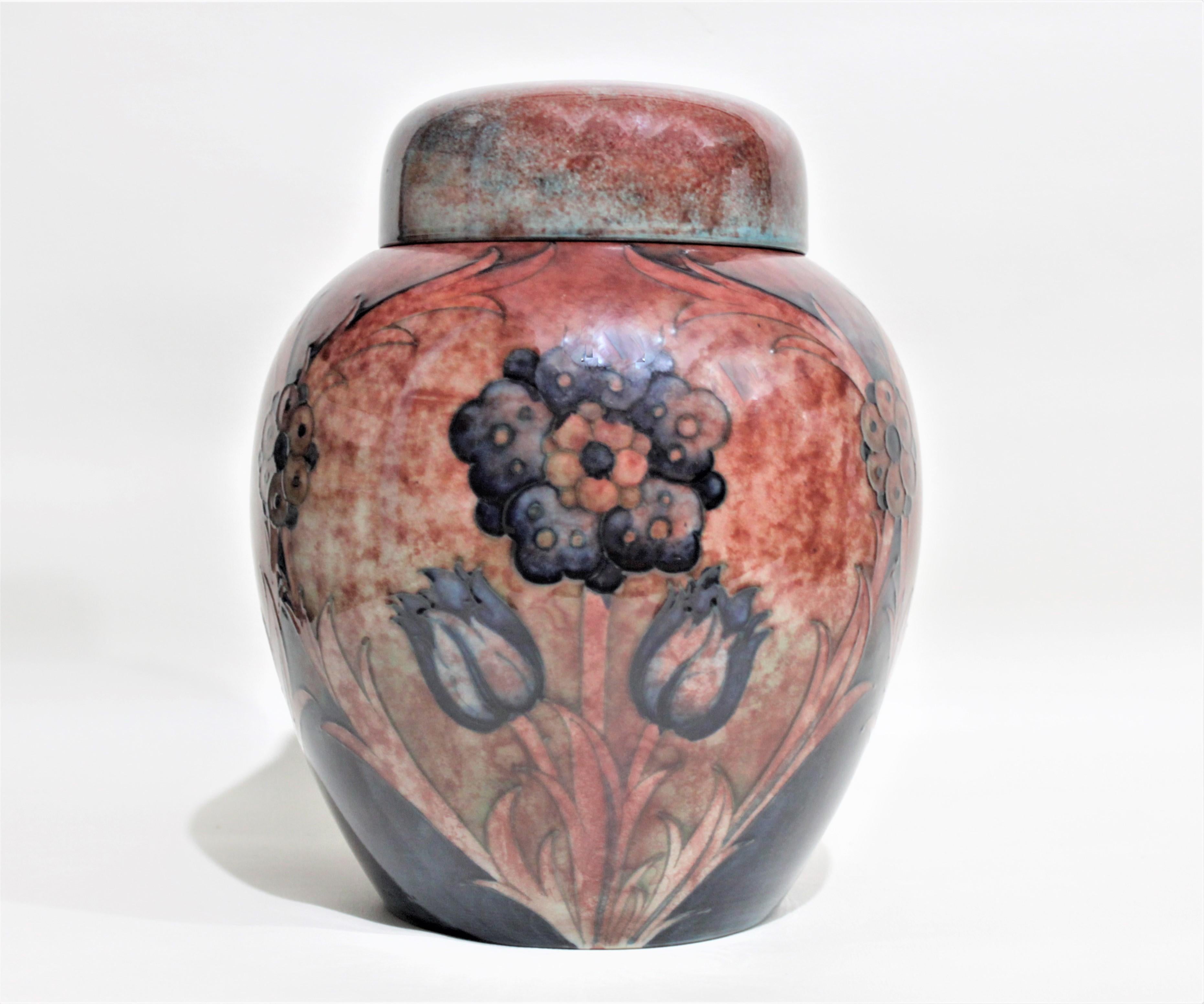 Large Flambé Art Deco Moorcroft Ginger Jar with a Very Rare Floral Pattern 6