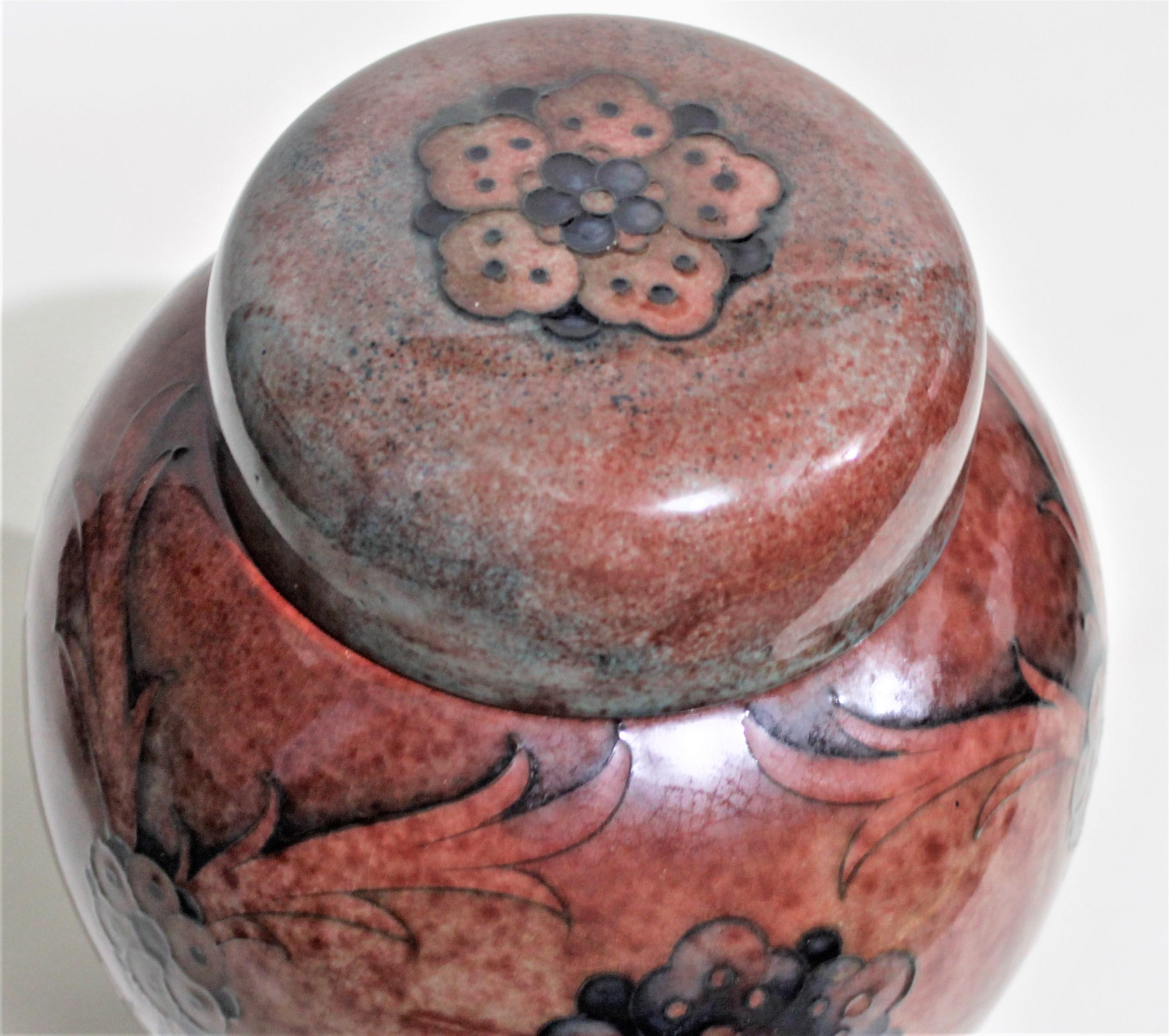 English Large Flambé Art Deco Moorcroft Ginger Jar with a Very Rare Floral Pattern