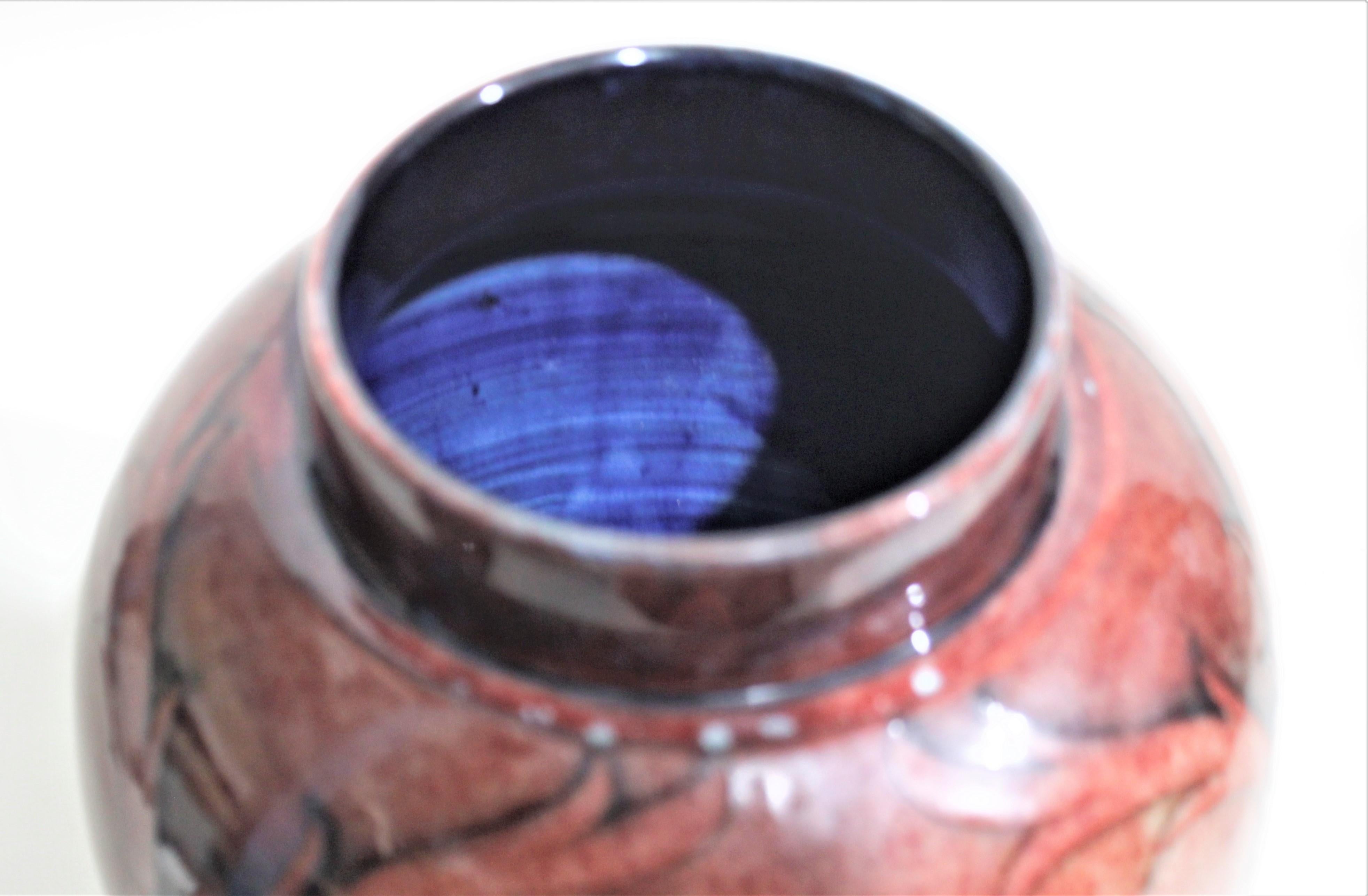 20th Century Large Flambé Art Deco Moorcroft Ginger Jar with a Very Rare Floral Pattern