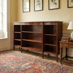 Large Flame Mahogany Breakfront Open Bookcase