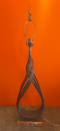 Large "Flame" Table Lamp in Bronze on Lucite Base by E.F. Chapman Studios