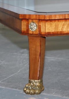 Large Flamed Hardwood Gilt Bronze Coffee Cocktail Table Lions Hairy Paw Feet