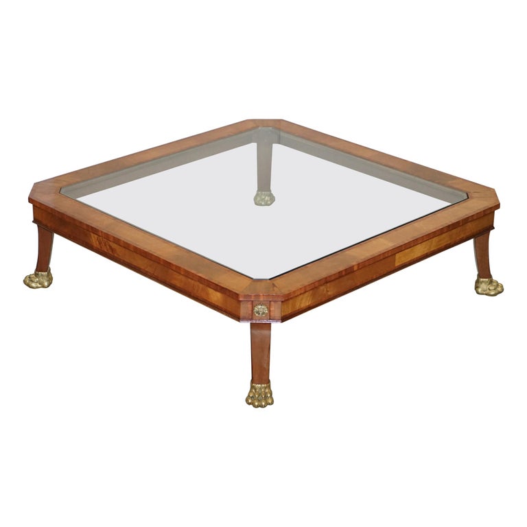 Large Flamed Hardwood Gilt Bronze Coffee Cocktail Table Lions Hairy Paw