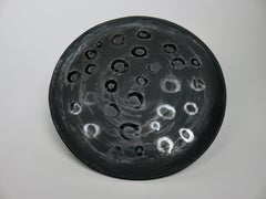 Large Flat Black Hand Built Ceramic Platter with Metallic Details