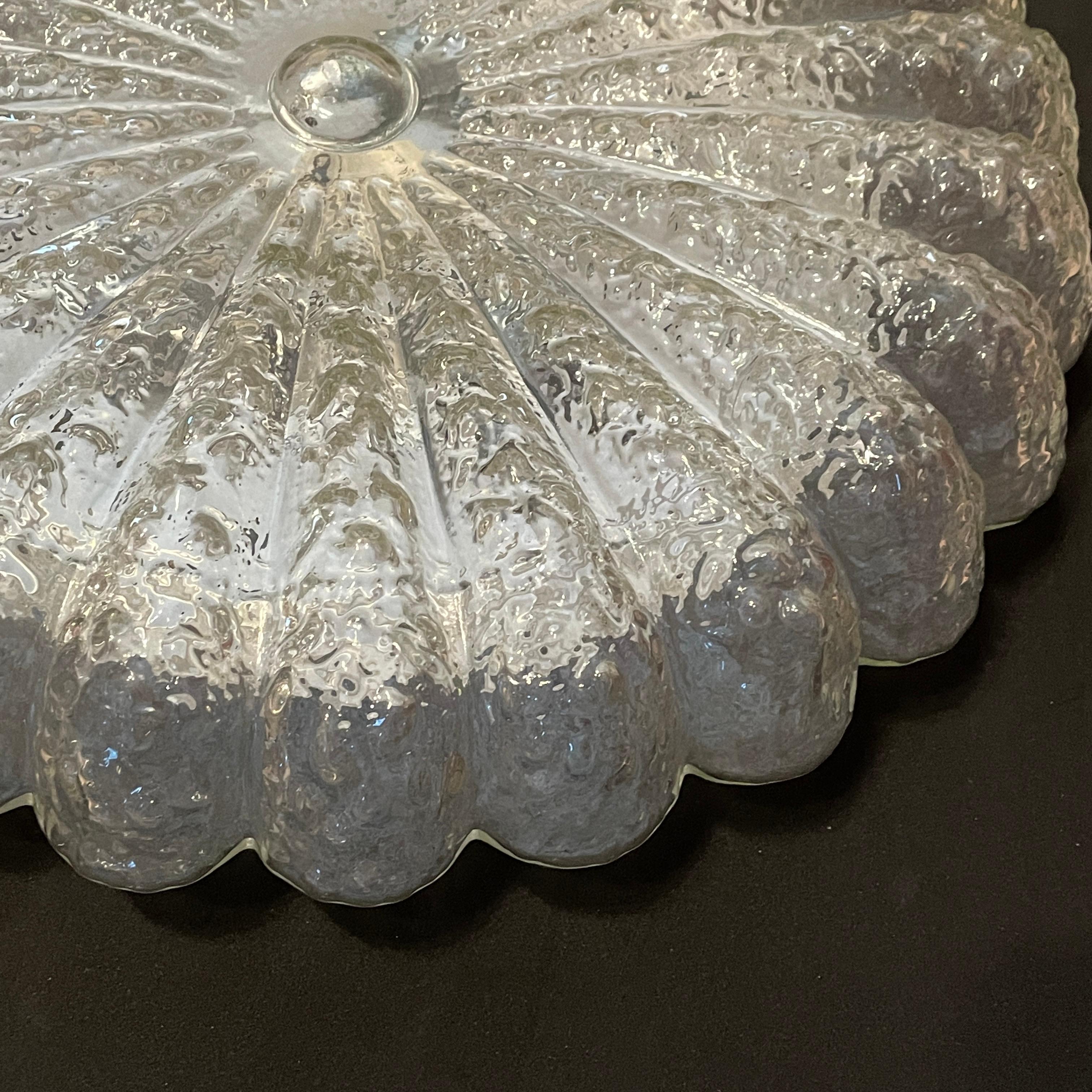 Mid-20th Century Large Flat Flower Shape Glass Flush Mount by Doria Leuchten, Germany, 1960s For Sale