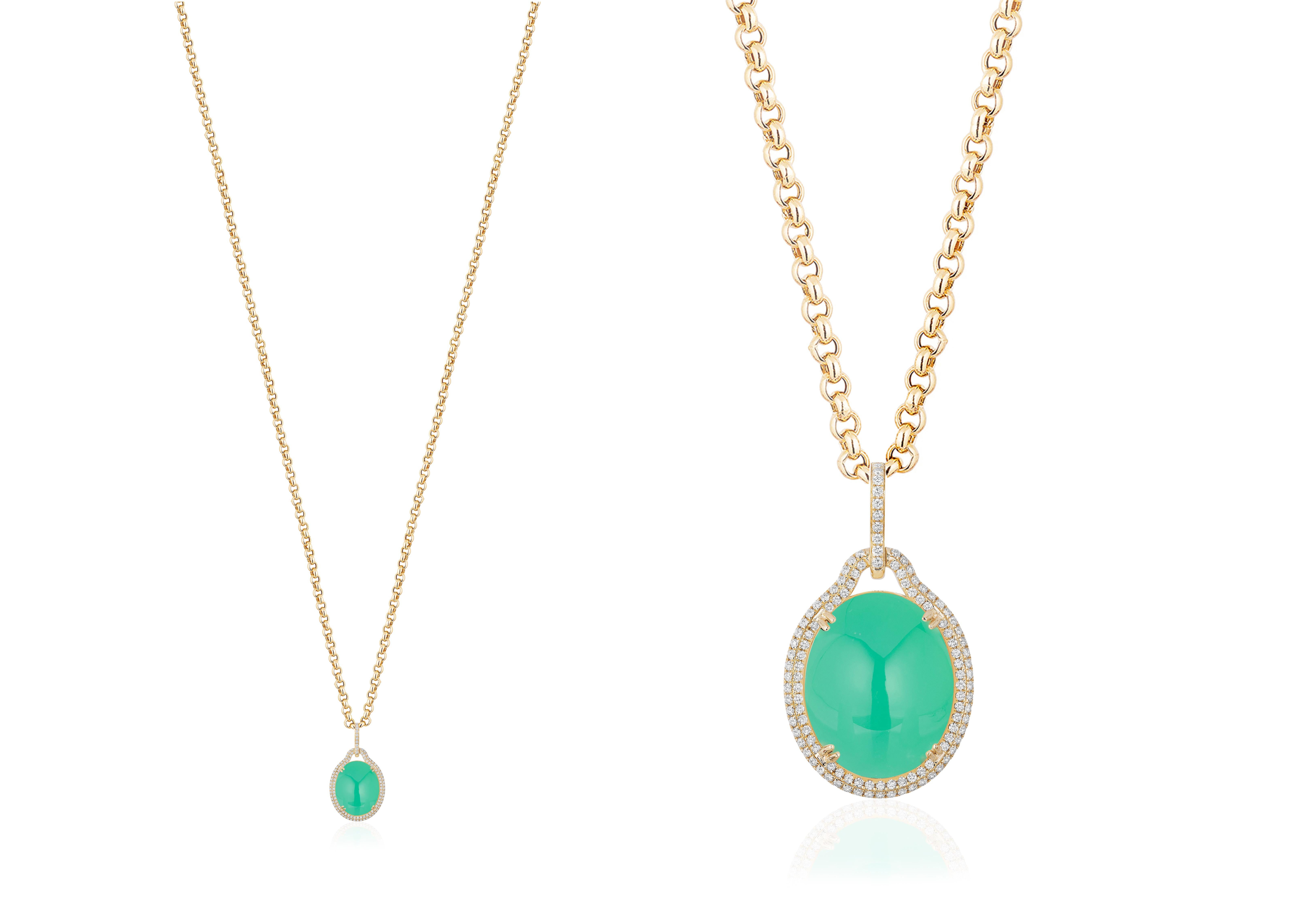 Goshwara Oval Chrysoprase And Diamond Pendant In New Condition For Sale In New York, NY