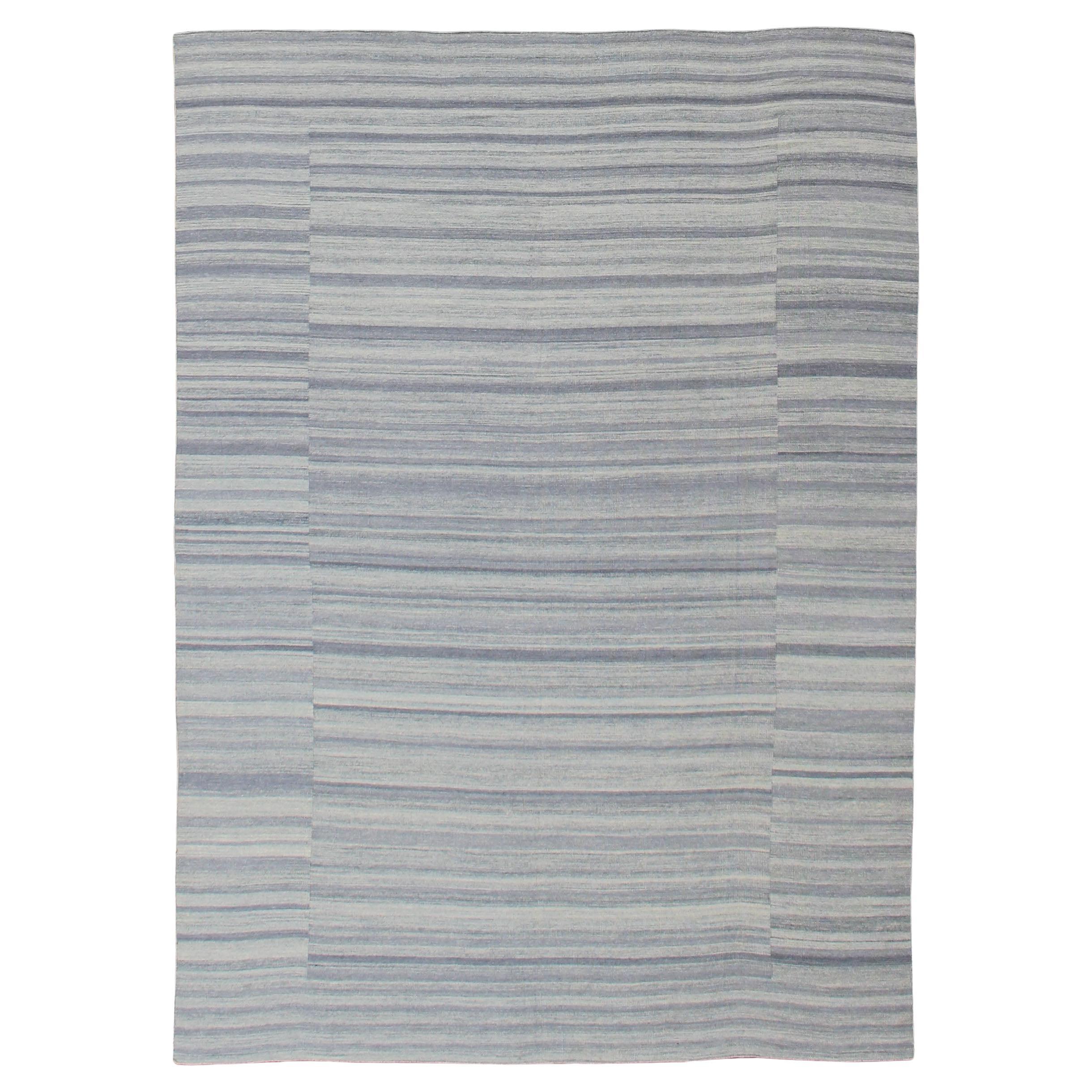 Kilim a trama piatta di grandi dimensioni a righe variegate con un design moderno 12'0 X 16'5