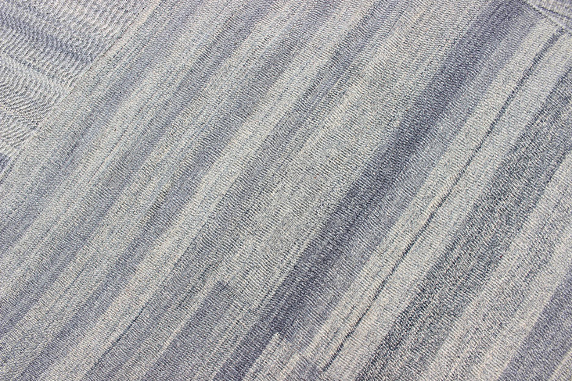 Kilim grande a righe variegate dal design moderno in blu 12'1 x 16'5 in vendita 7