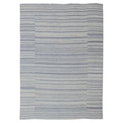 Large Kilim in Variegated Striped Modern Design in Blue 12'1 x 16'5