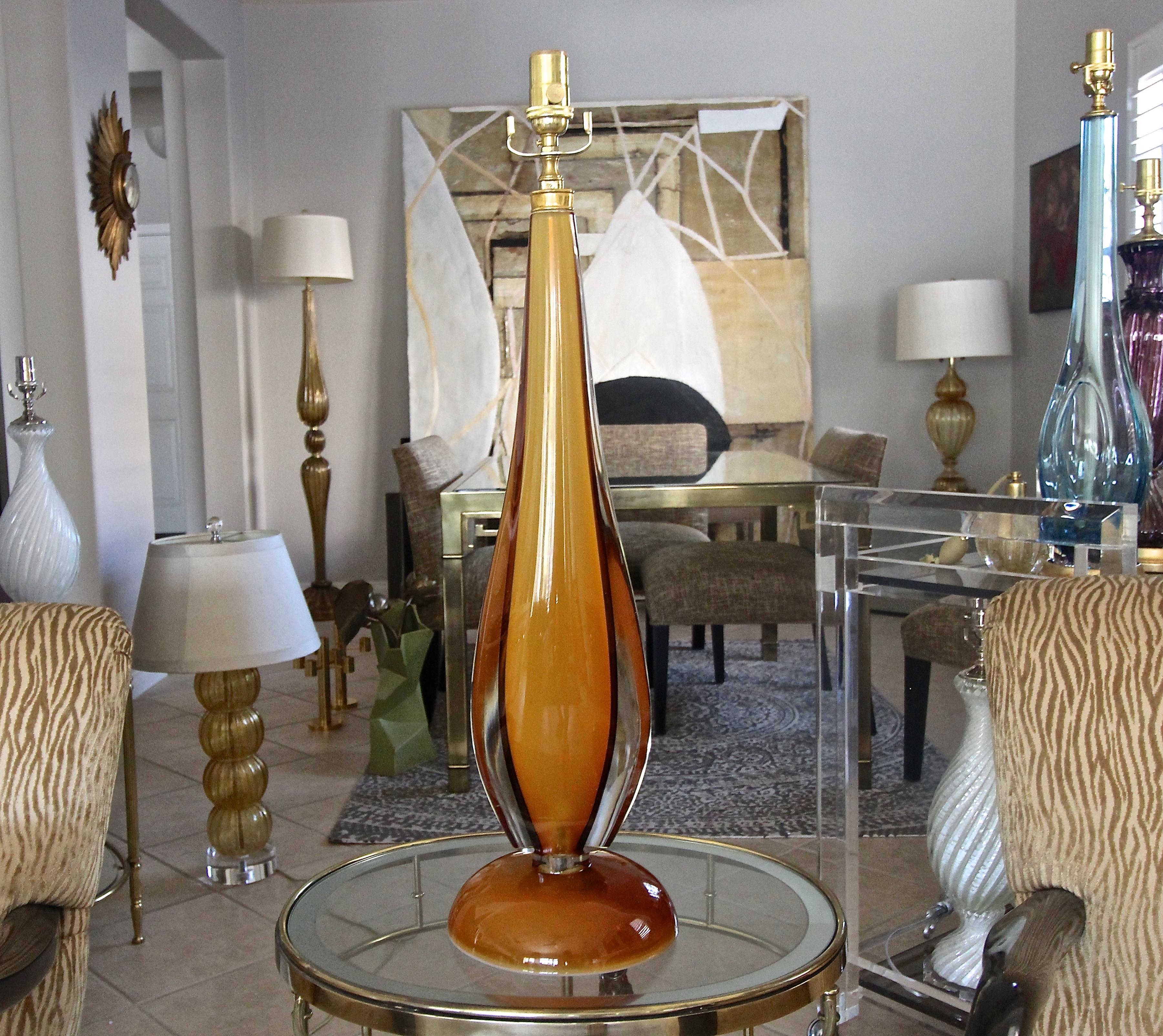 Large Flavio Poli Murano Orange Glass Table Lamp 2