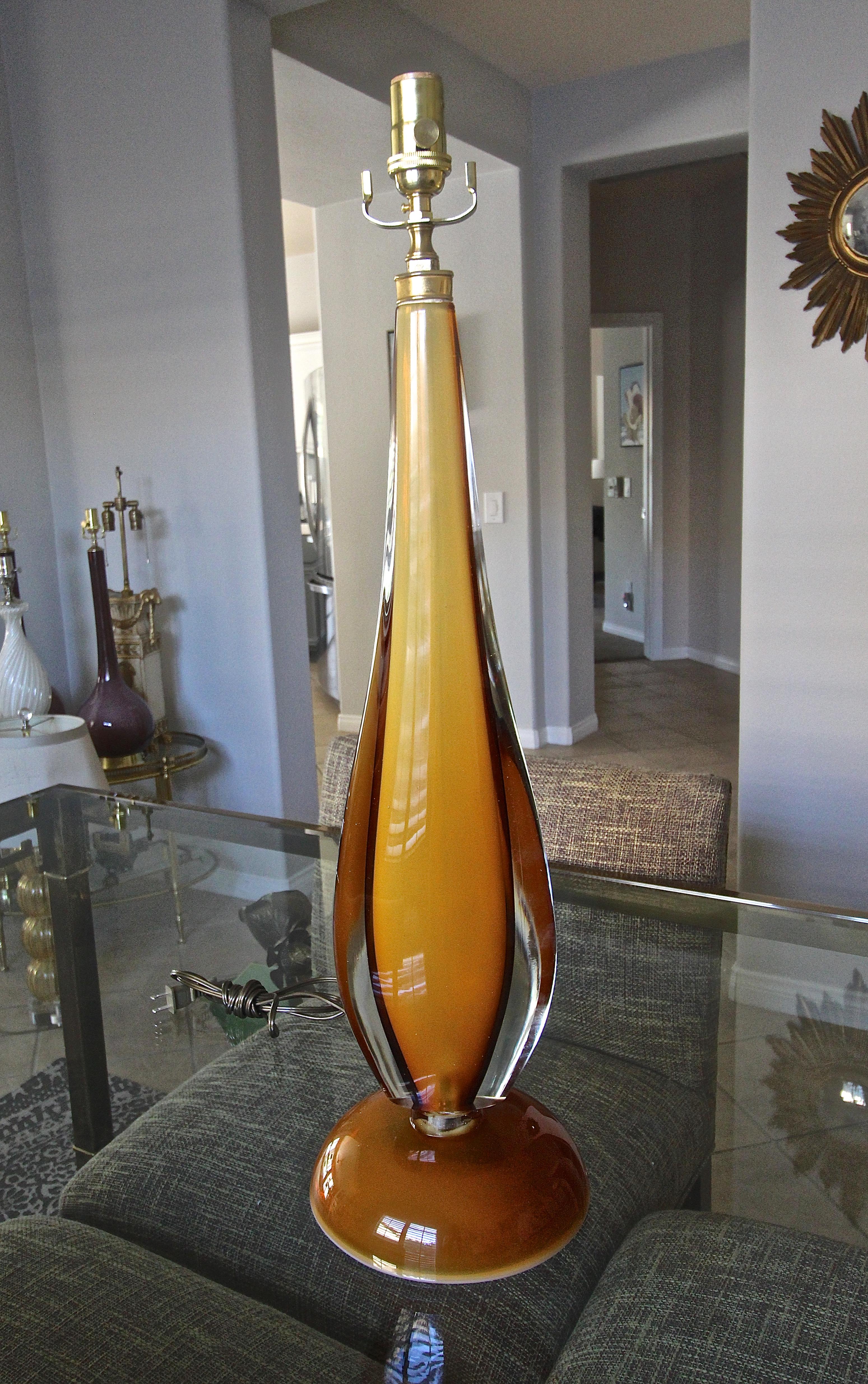 Large Flavio Poli Murano Orange Glass Table Lamp 5