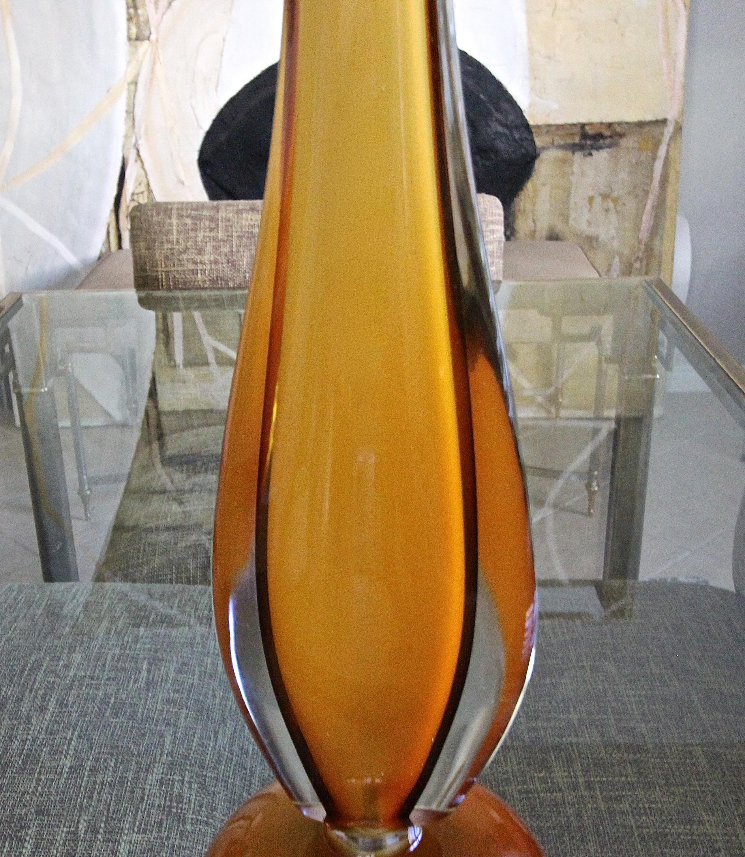 Large Flavio Poli Murano Orange Glass Table Lamp 6