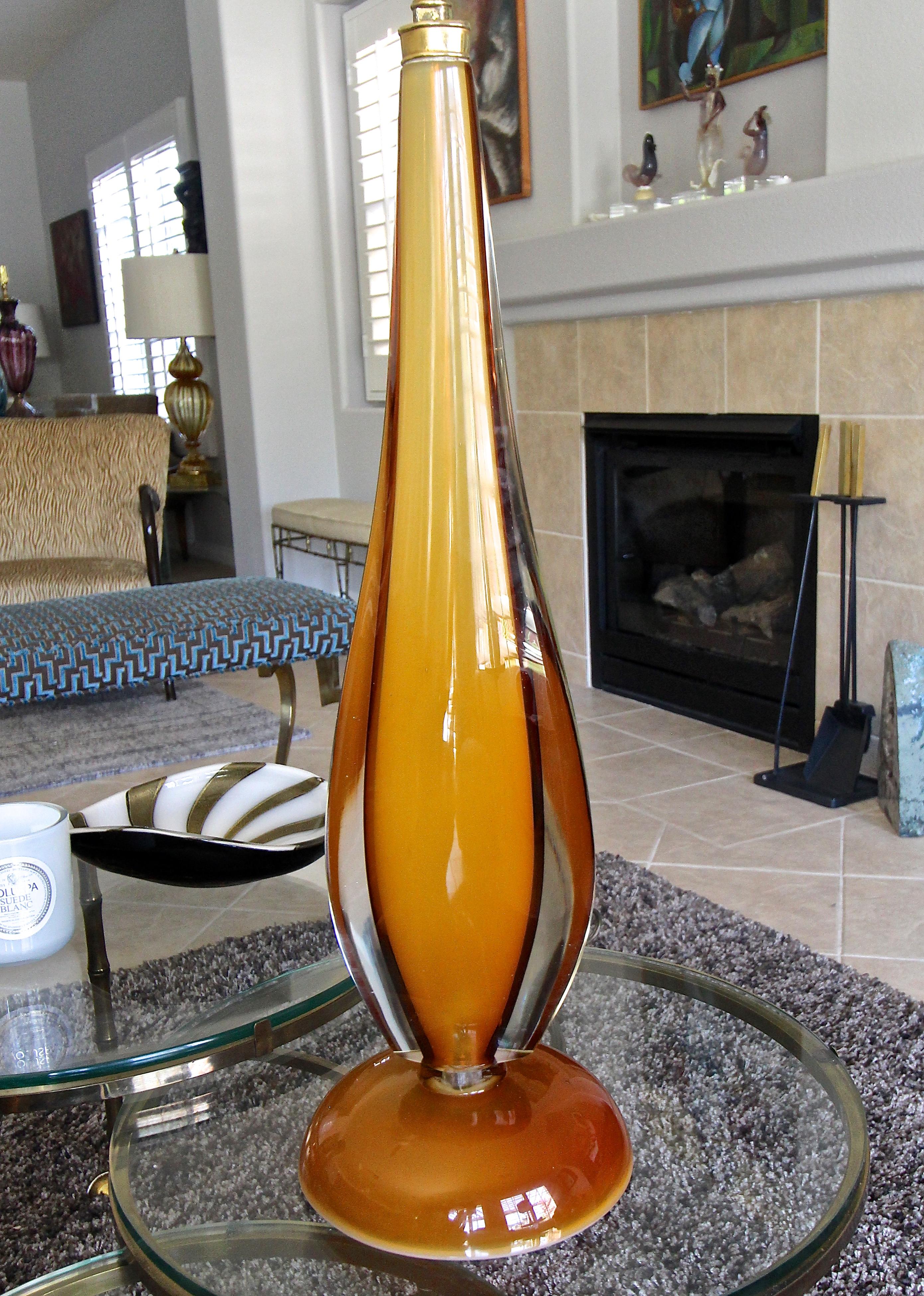 Large Flavio Poli Murano Orange Glass Table Lamp 8