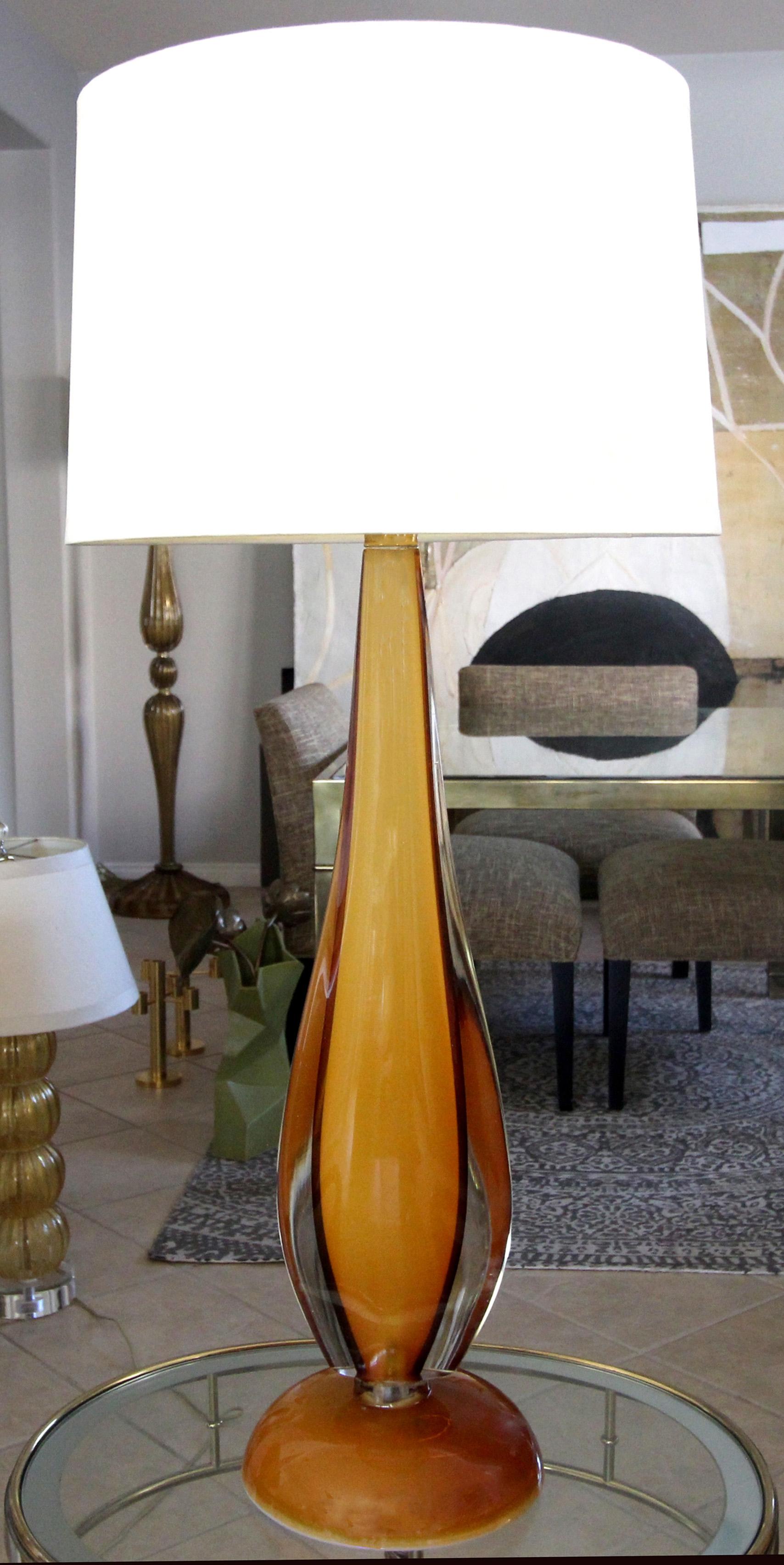 Large Flavio Poli Murano Orange Glass Table Lamp 11