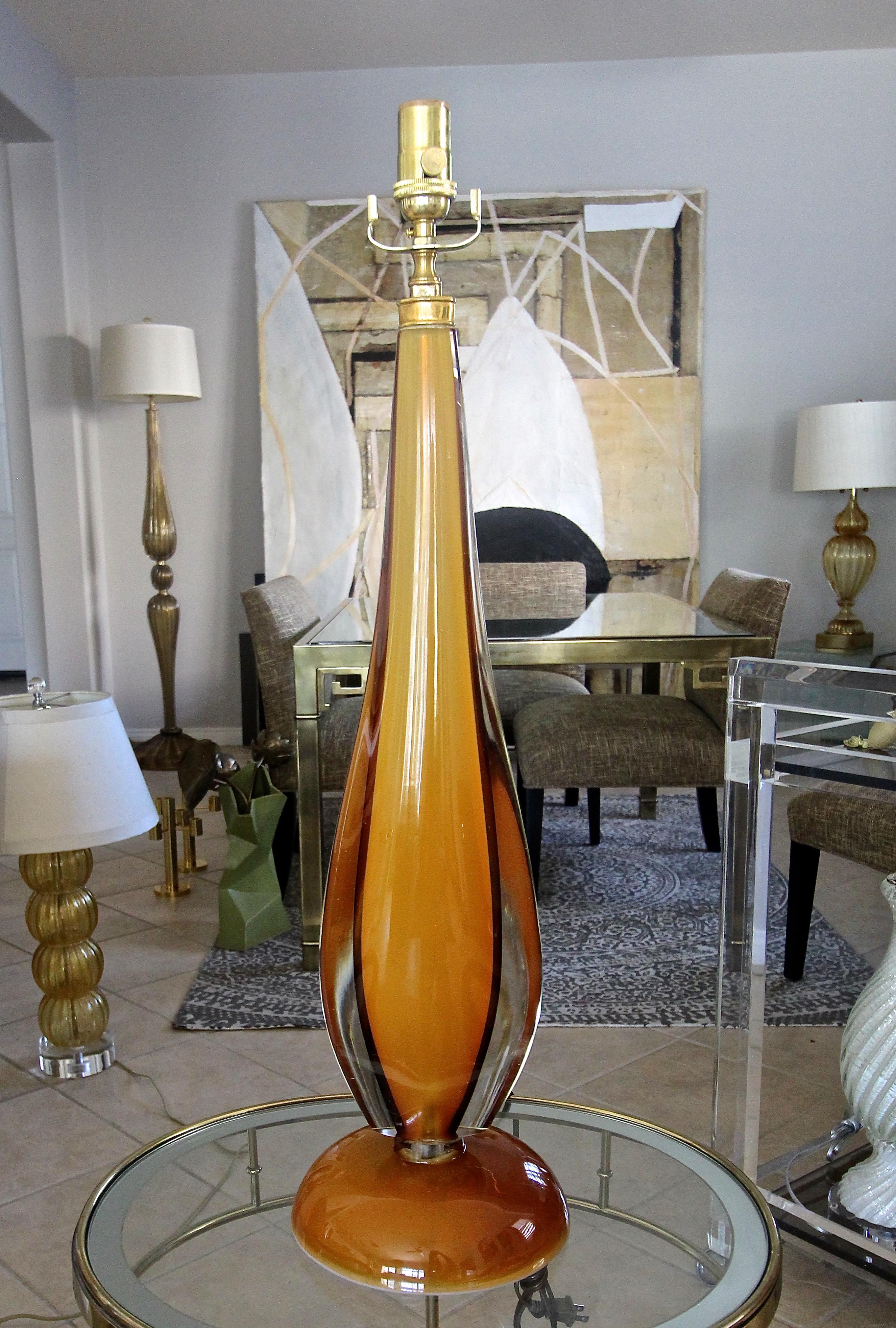 Mid-Century Modern Large Flavio Poli Murano Orange Glass Table Lamp