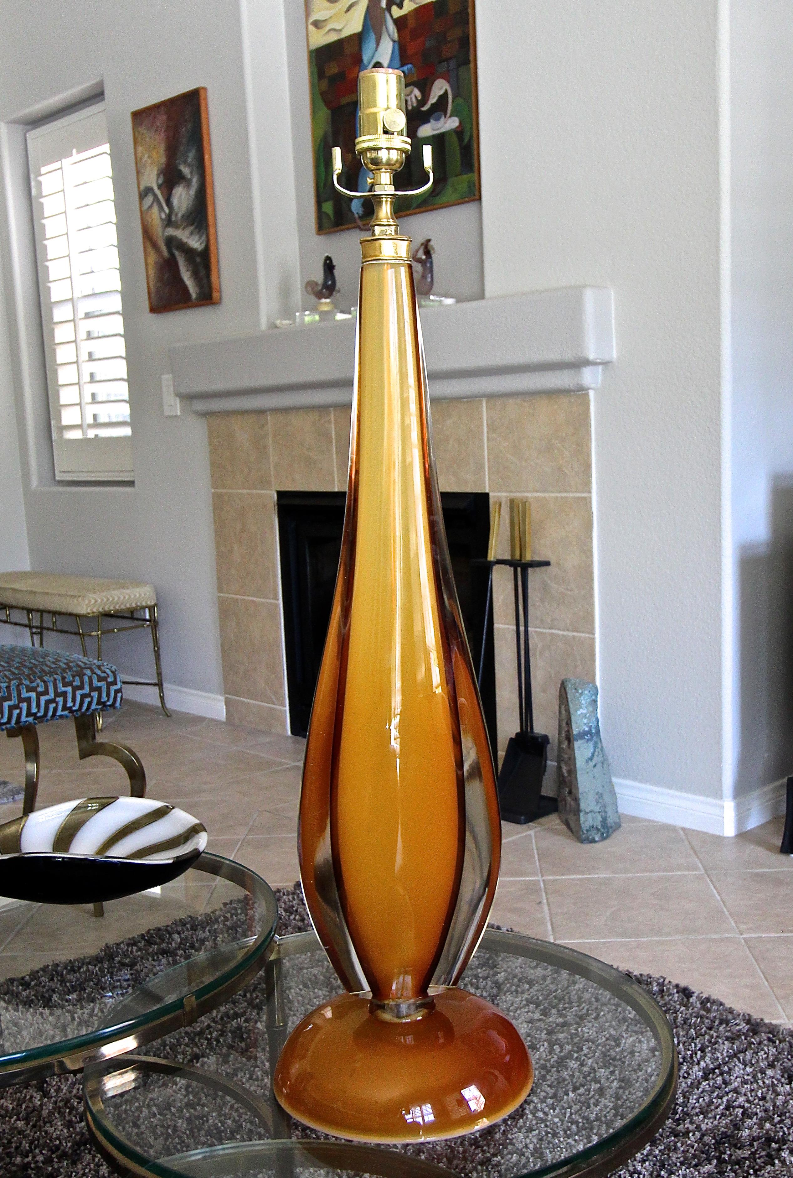 Italian Large Flavio Poli Murano Orange Glass Table Lamp