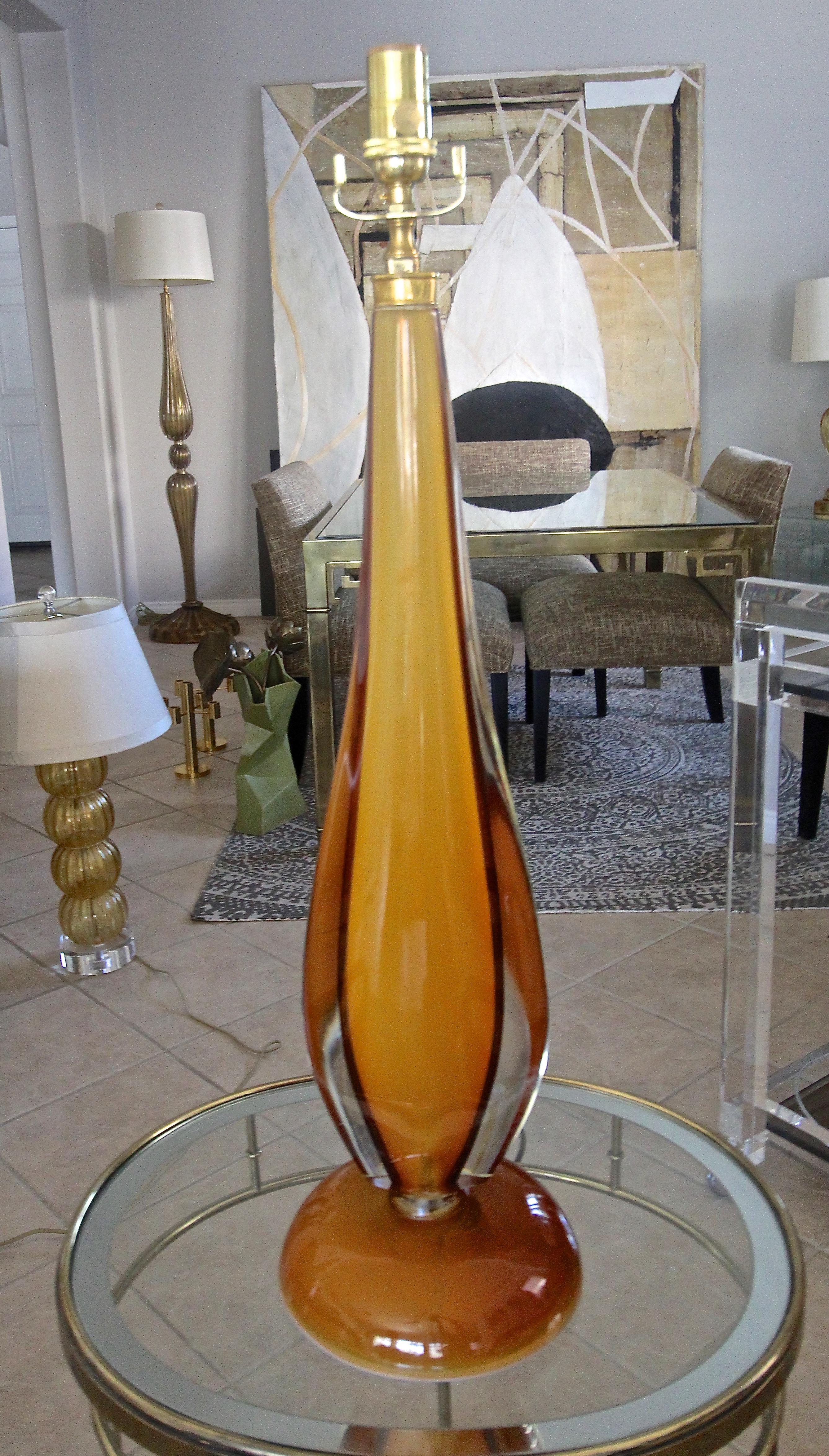 Large Flavio Poli Murano Orange Glass Table Lamp In Good Condition In Palm Springs, CA