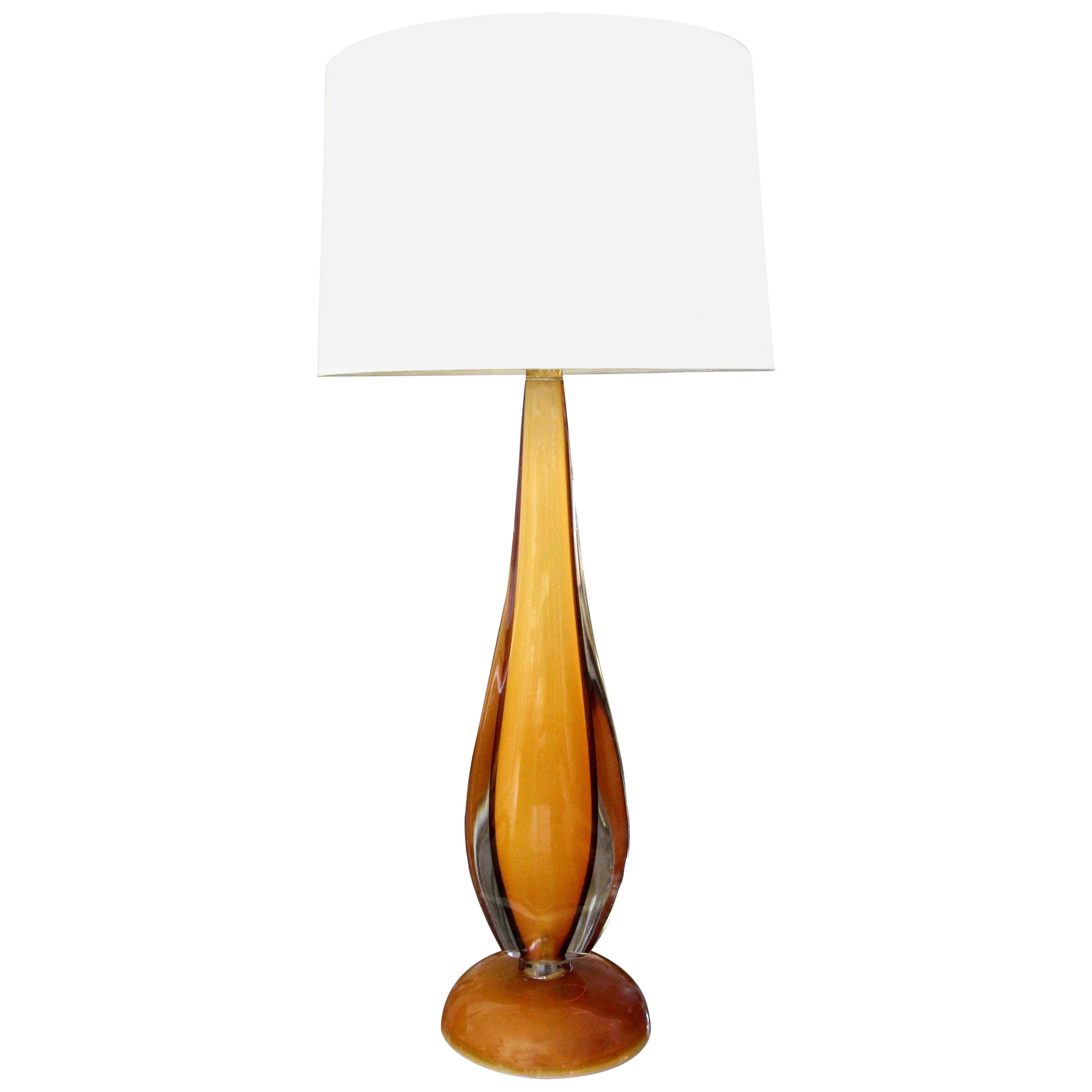 Large Flavio Poli Murano Orange Glass Table Lamp