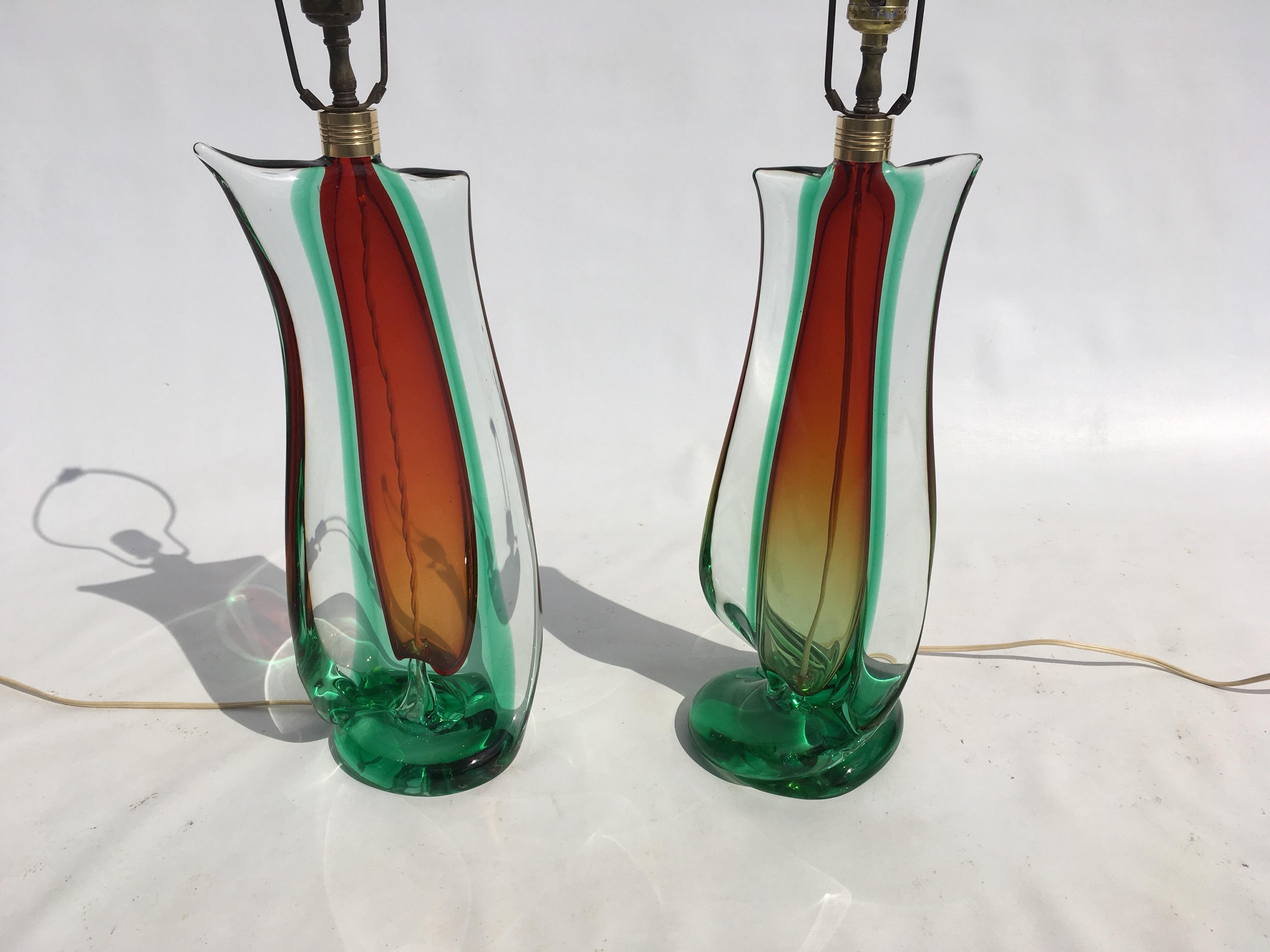 Large Flavio Poli Table Lamps for Seguso Murano Glass, Italy, Mid-Century Modern 7