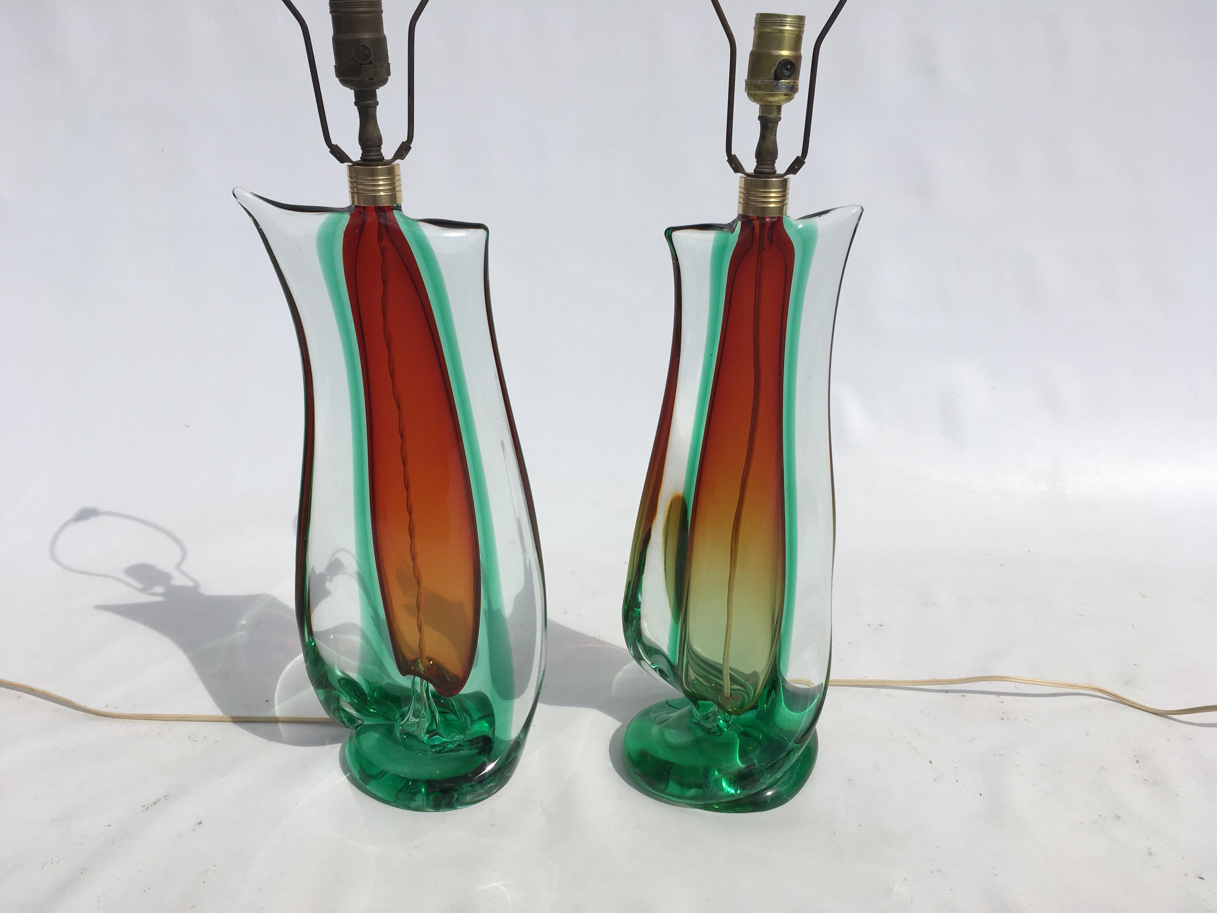 Large Flavio Poli Table Lamps for Seguso Murano Glass, Italy, Mid-Century Modern 2