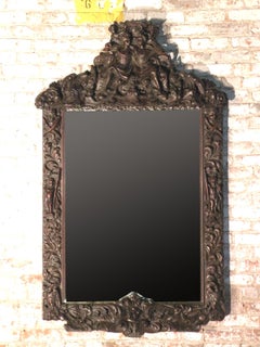 Large Franco-Flemish Baroque Late 17th Century Carved Walnut Mirror