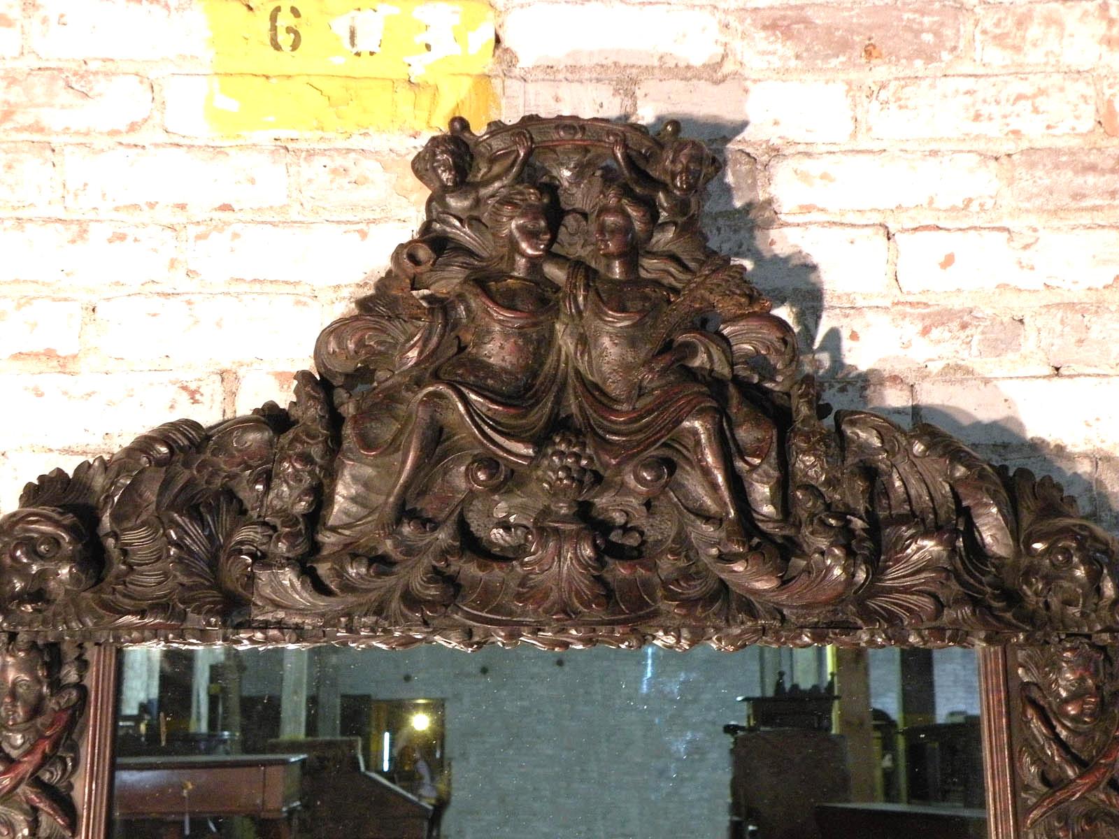 Dutch Large Franco-Flemish Baroque Late 17th Century Carved Walnut Mirror  For Sale
