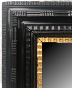 Large Flemish Ebonized Ripple Frame Mirror with Gilded Liner, circa 1900