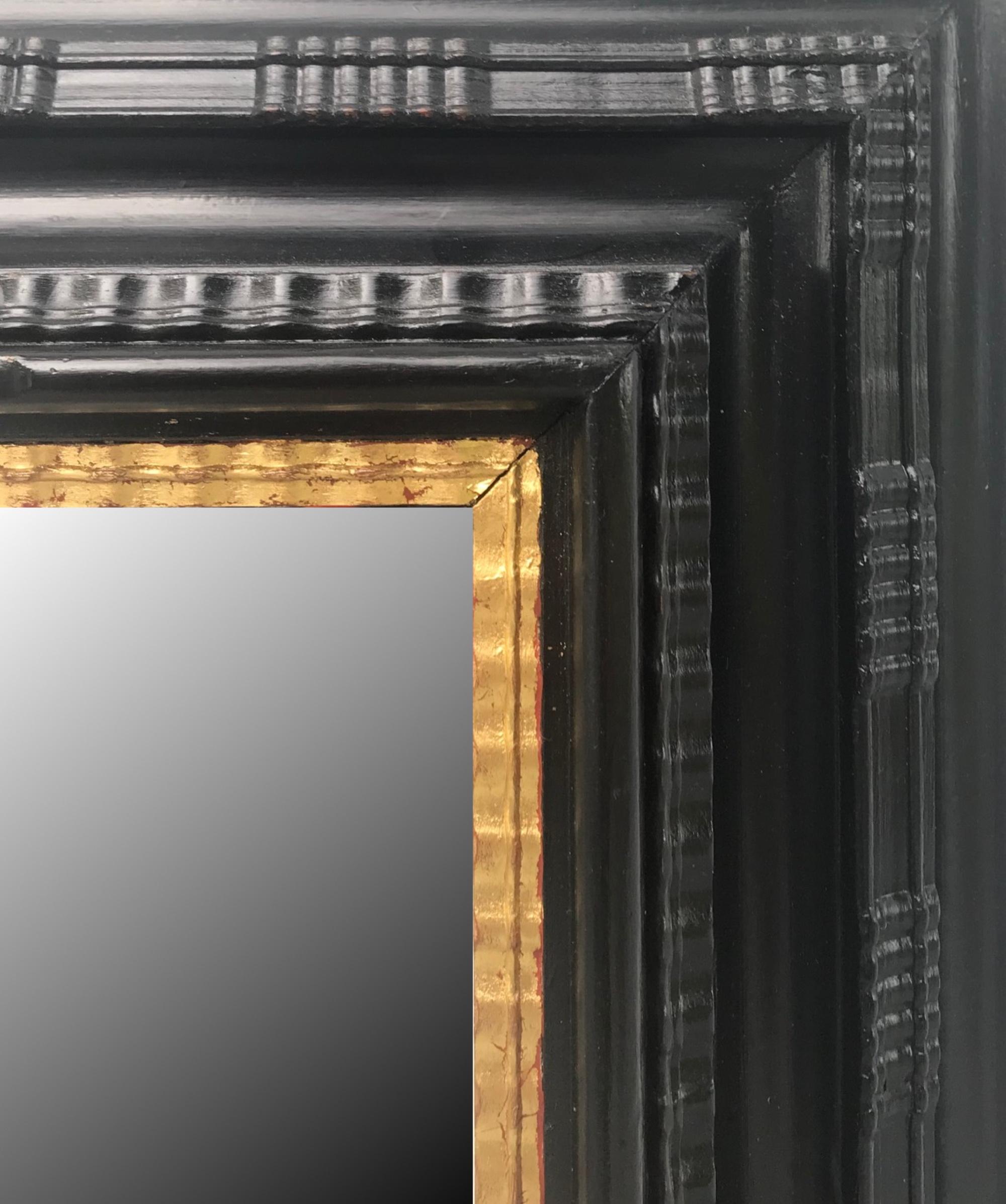 Large Flemish Ebonized Ripple Frame Mirror with Gilded Liner, circa 1900 1