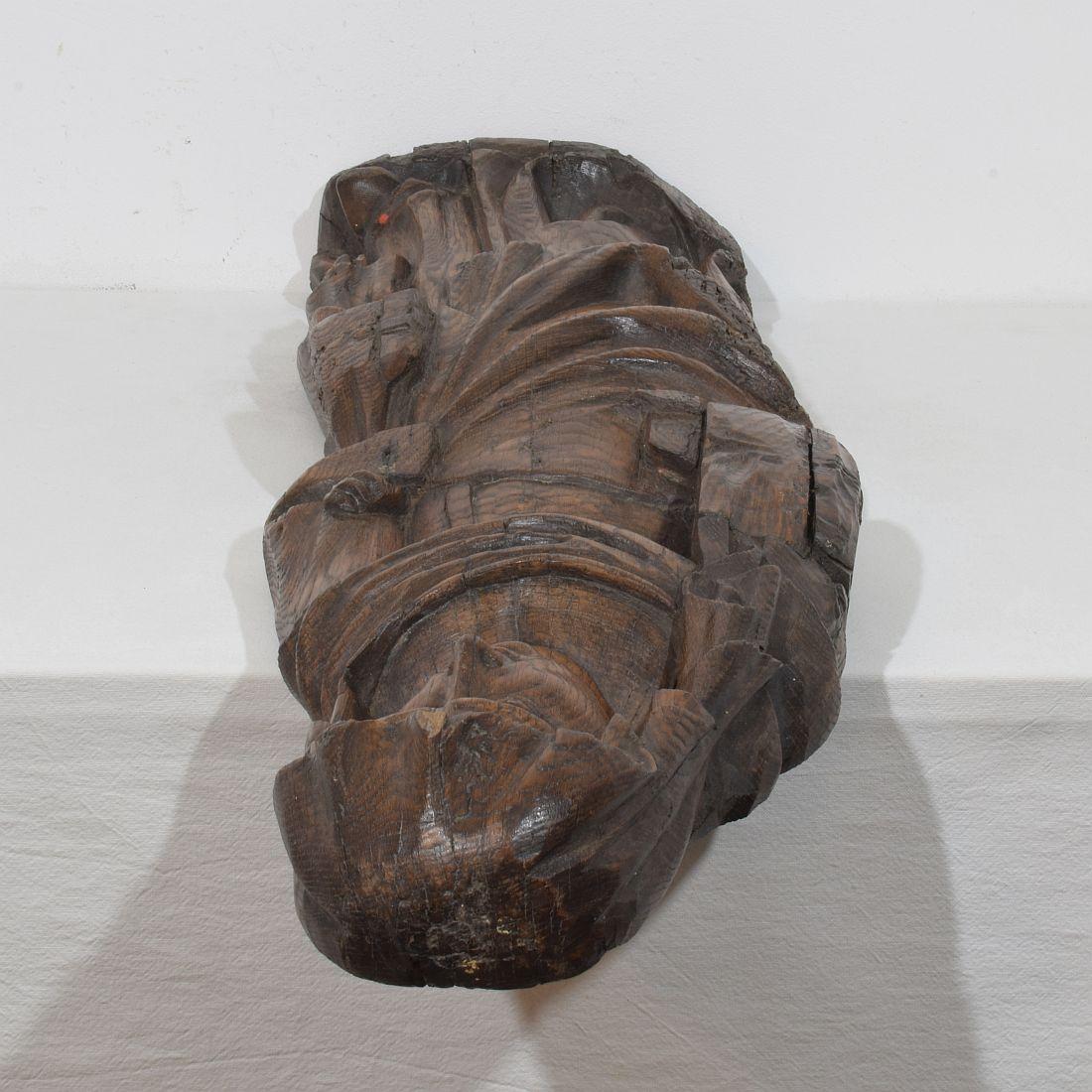 Grande Madone médiévale gothique flamande du XVe/XVIe siècle en chêne sculpté en vente 11