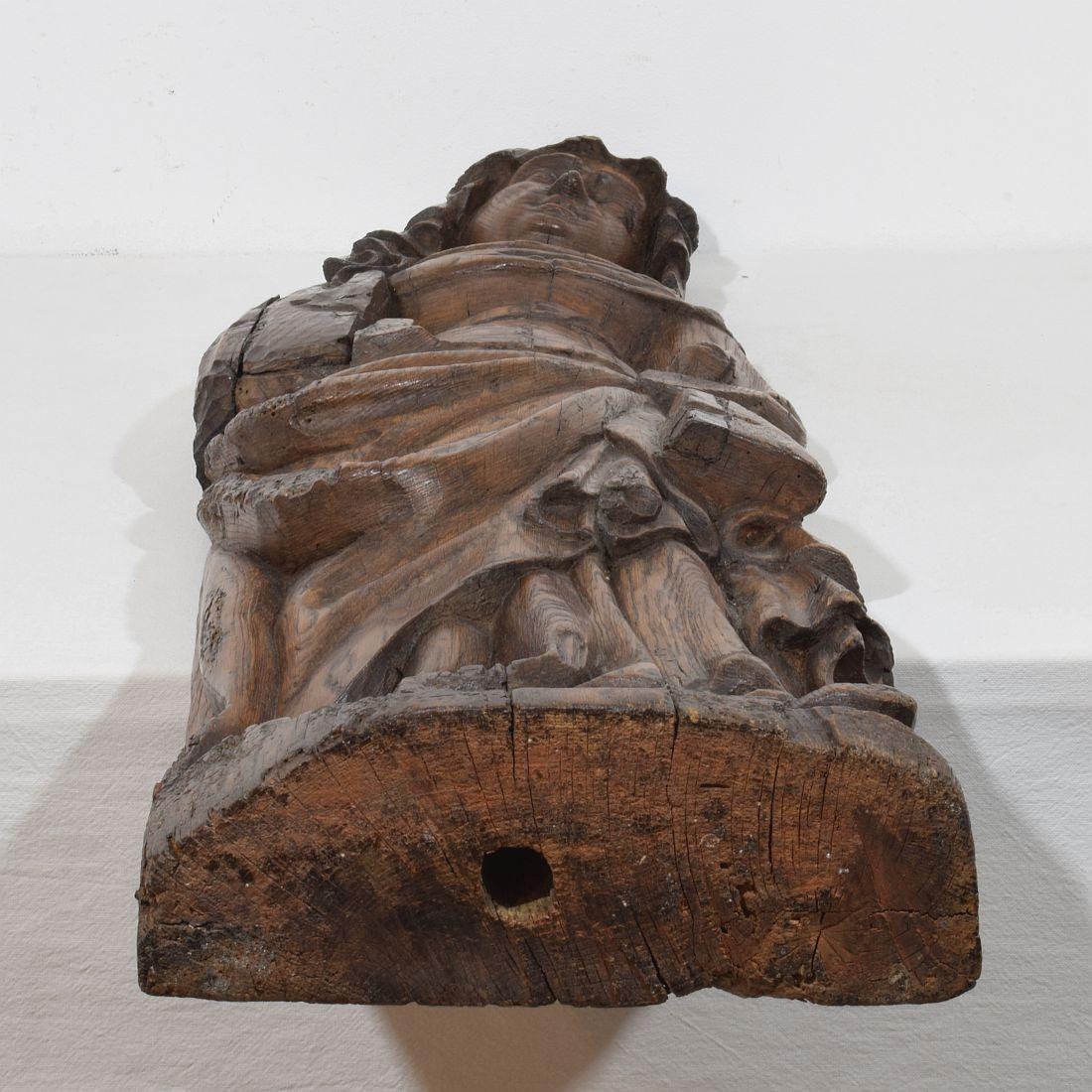 Grande Madone médiévale gothique flamande du XVe/XVIe siècle en chêne sculpté en vente 12